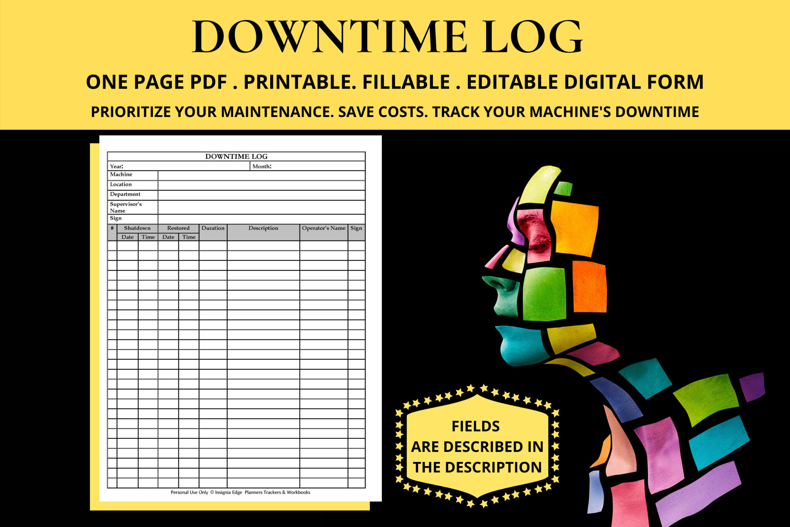 Downtime Log Machine Breakdown Report Template Downtime - Etsy Canada In Machine Breakdown Report Template