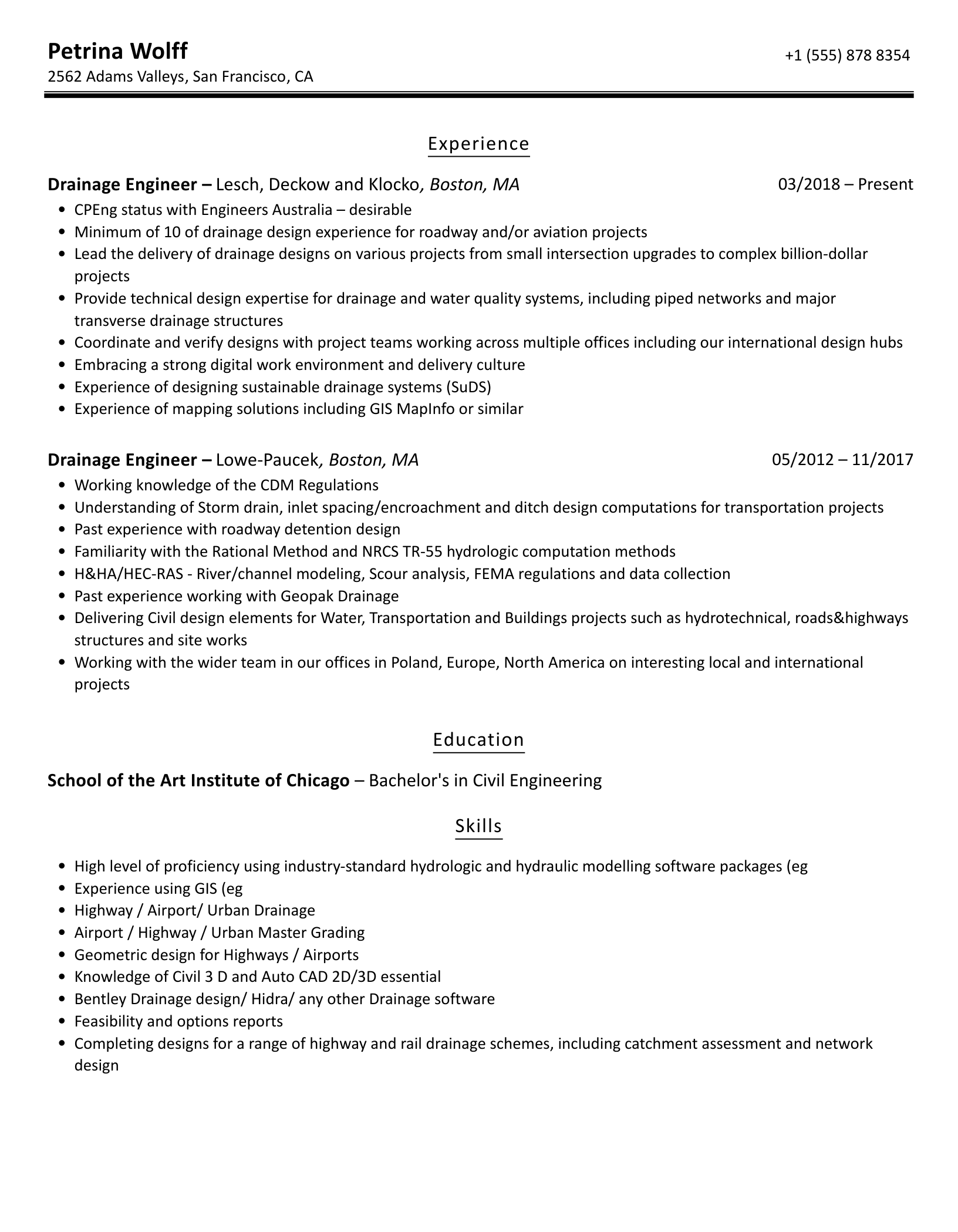 Drainage Engineer Resume Samples  Velvet Jobs In Drainage Report Template