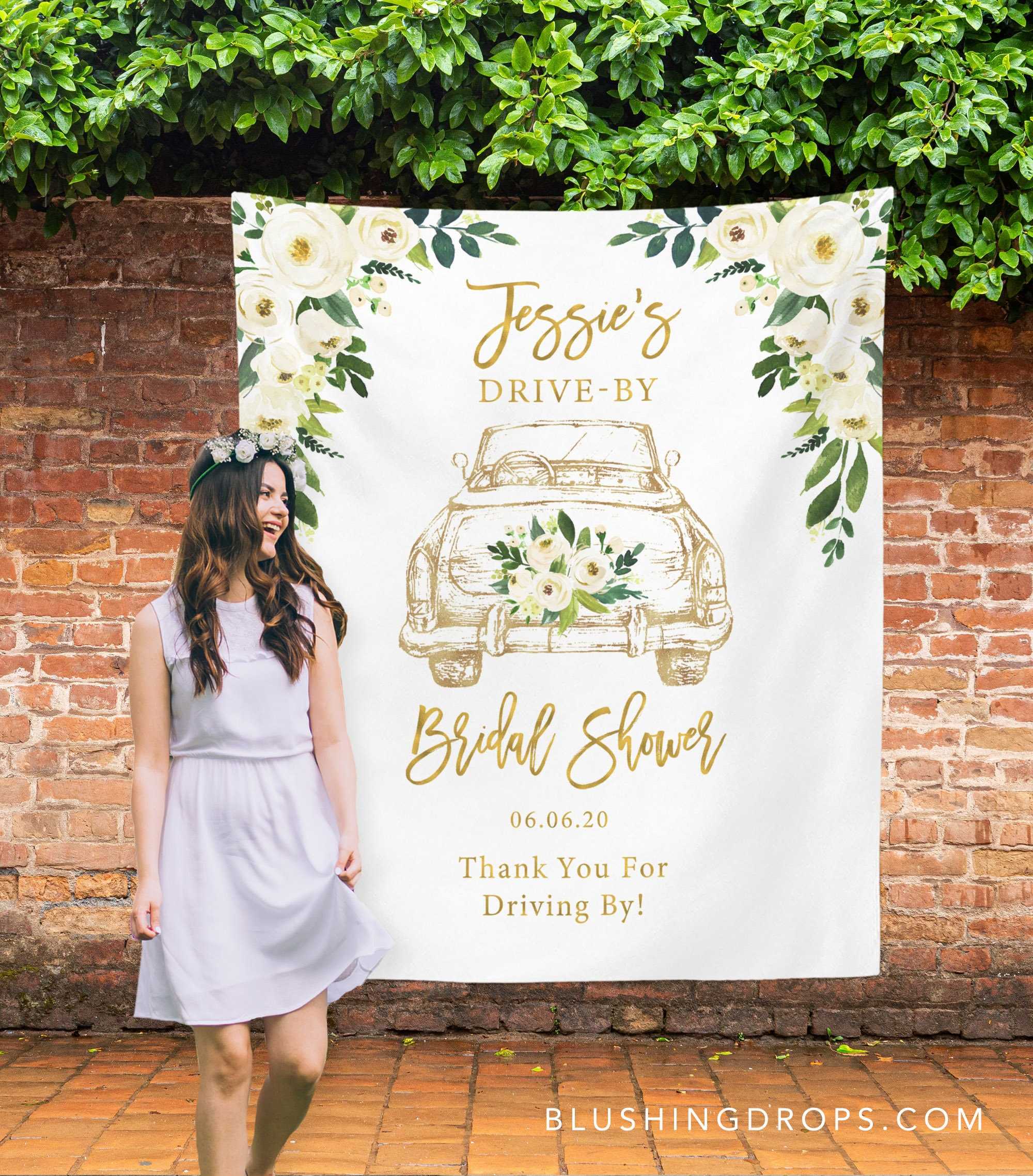 Drive By Bridal Shower Banner Floral Bridal Shower Drive – Etsy Canada Pertaining To Bridal Shower Banner Template