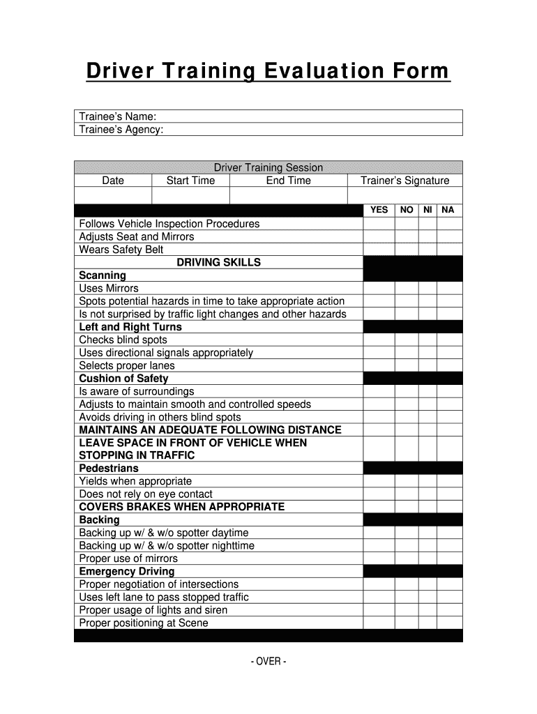 Driver Training Evaluation Form - Larchmont VAC - larchmontvac  With Training Evaluation Report Template