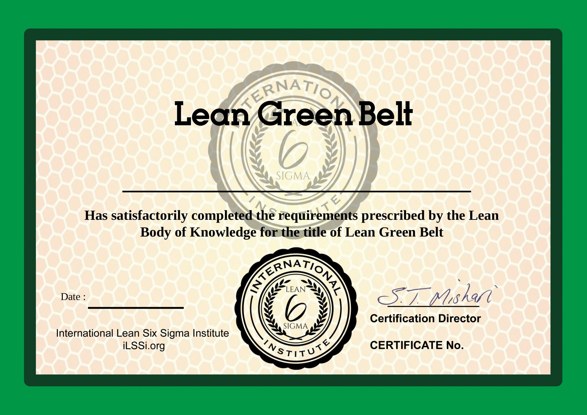 Dutch Lean Green Belt Template Certificate  International Lean  For Green Belt Certificate Template