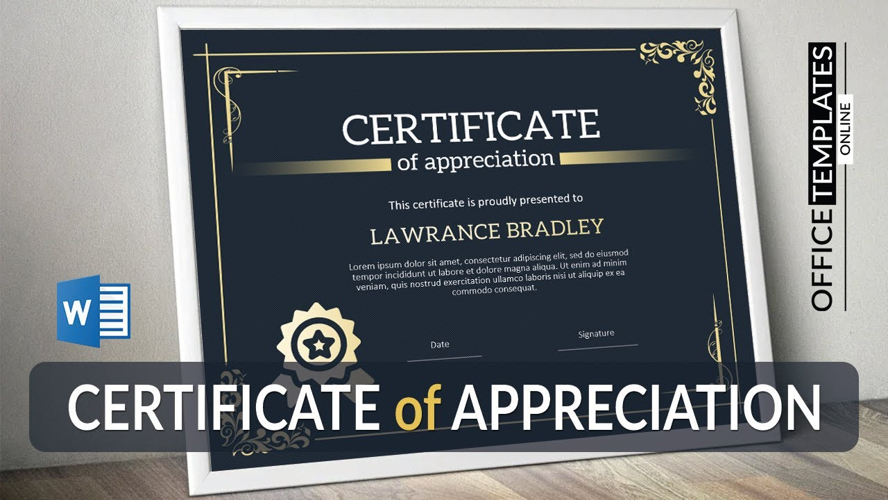 Easy way to Design Certificate of Appreciation in MS Word  Black & Golden  Theme Inside Template For Certificate Of Appreciation In Microsoft Word