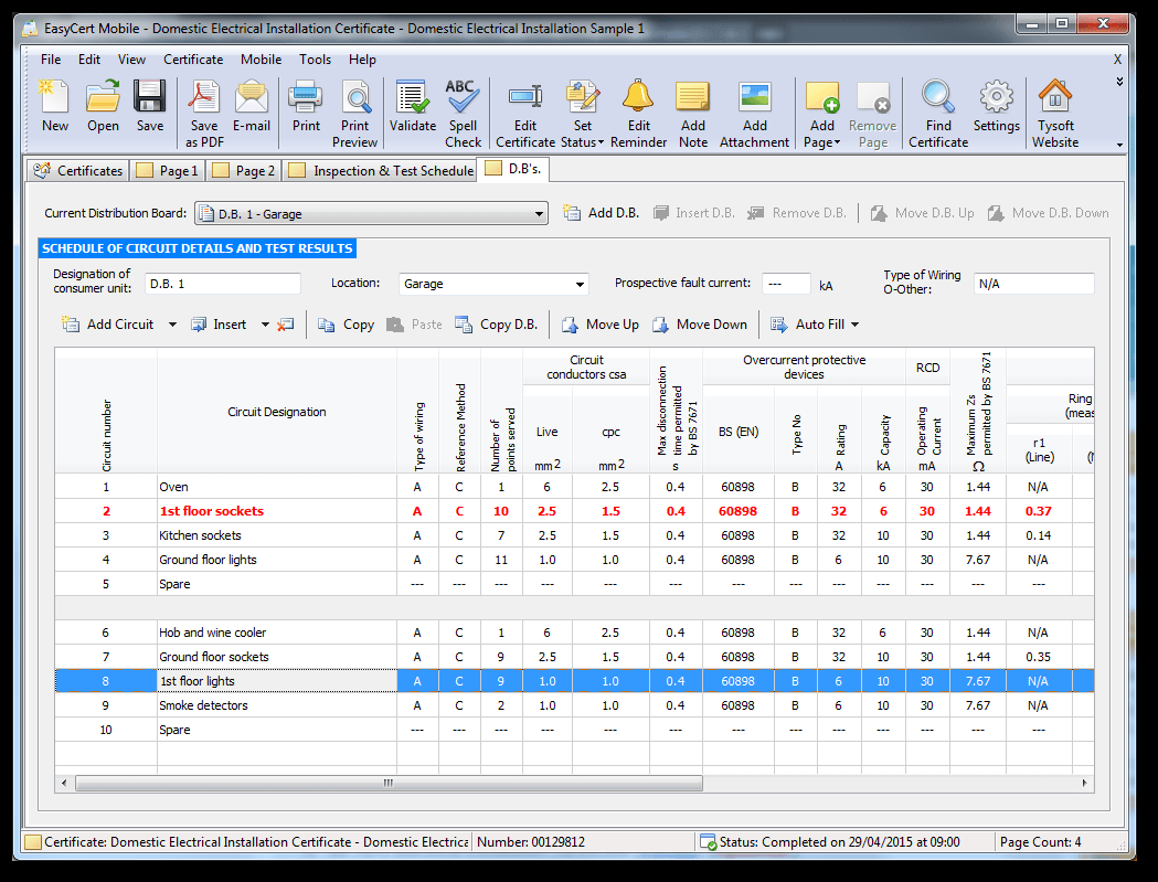 EasyCert Electrical Software, Test & Inspection, Electrical  In Electrical Installation Test Certificate Template