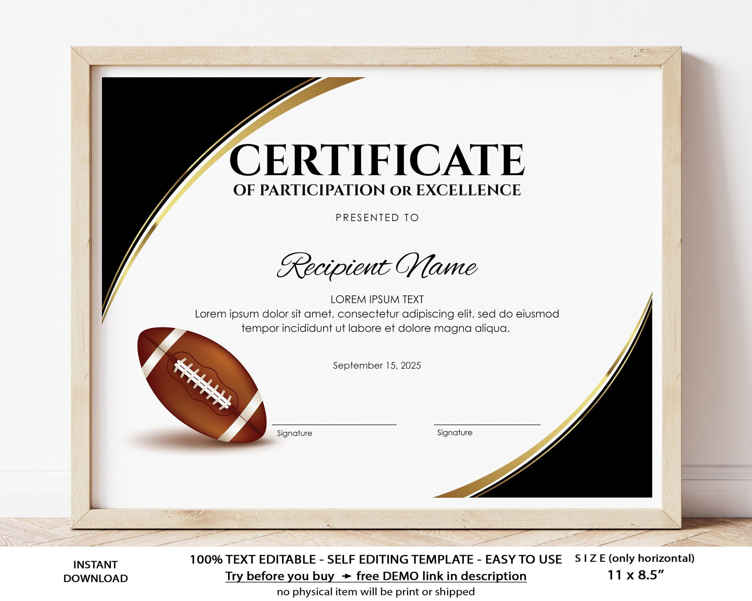 Editable American Football Certificate Template Sports - Etsy