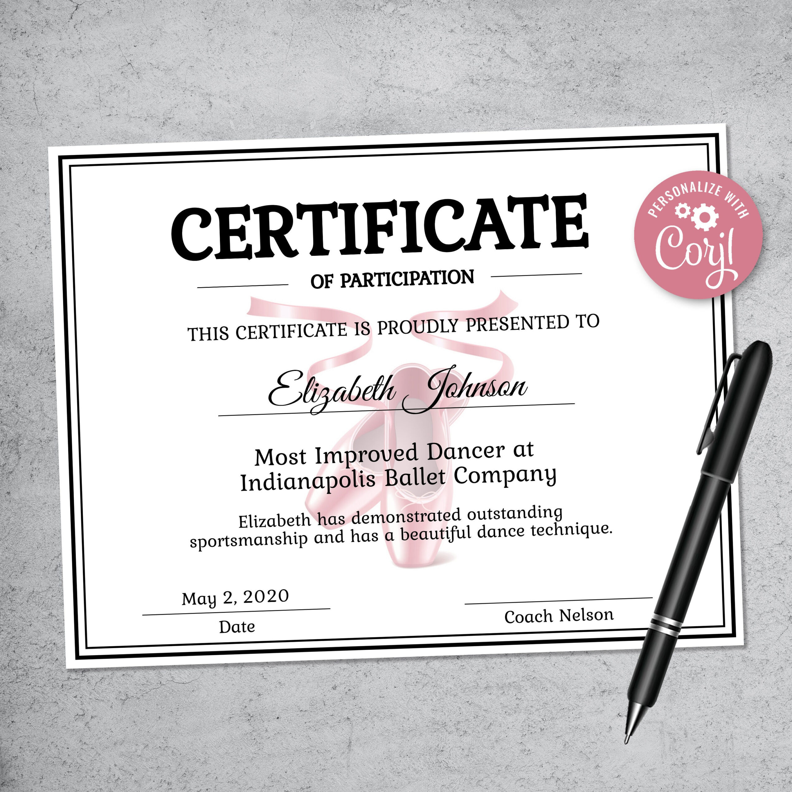Editable Ballet Certificate Template Instant Download Dance - Etsy With Regard To Dance Certificate Template
