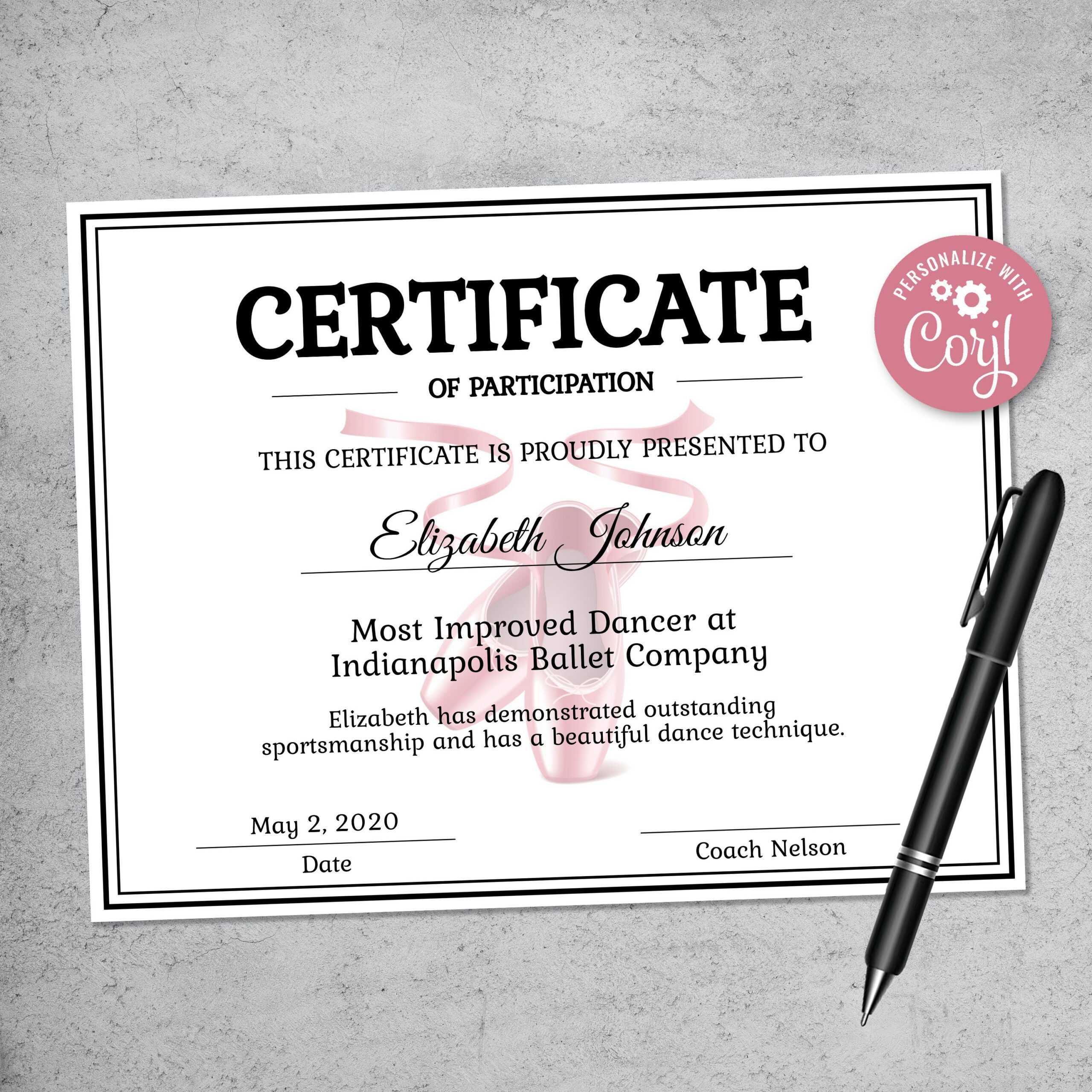 Editable Ballet Certificate Template Instant Download Dance – Etsy With Regard To Dance Certificate Template