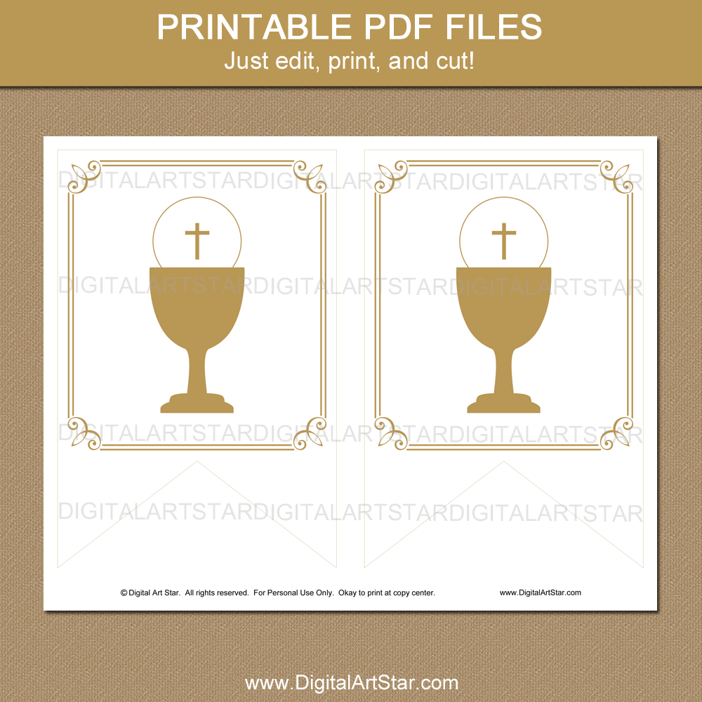 Editable Banner for First Holy Communion Gold and White - Digital  Intended For First Holy Communion Banner Templates