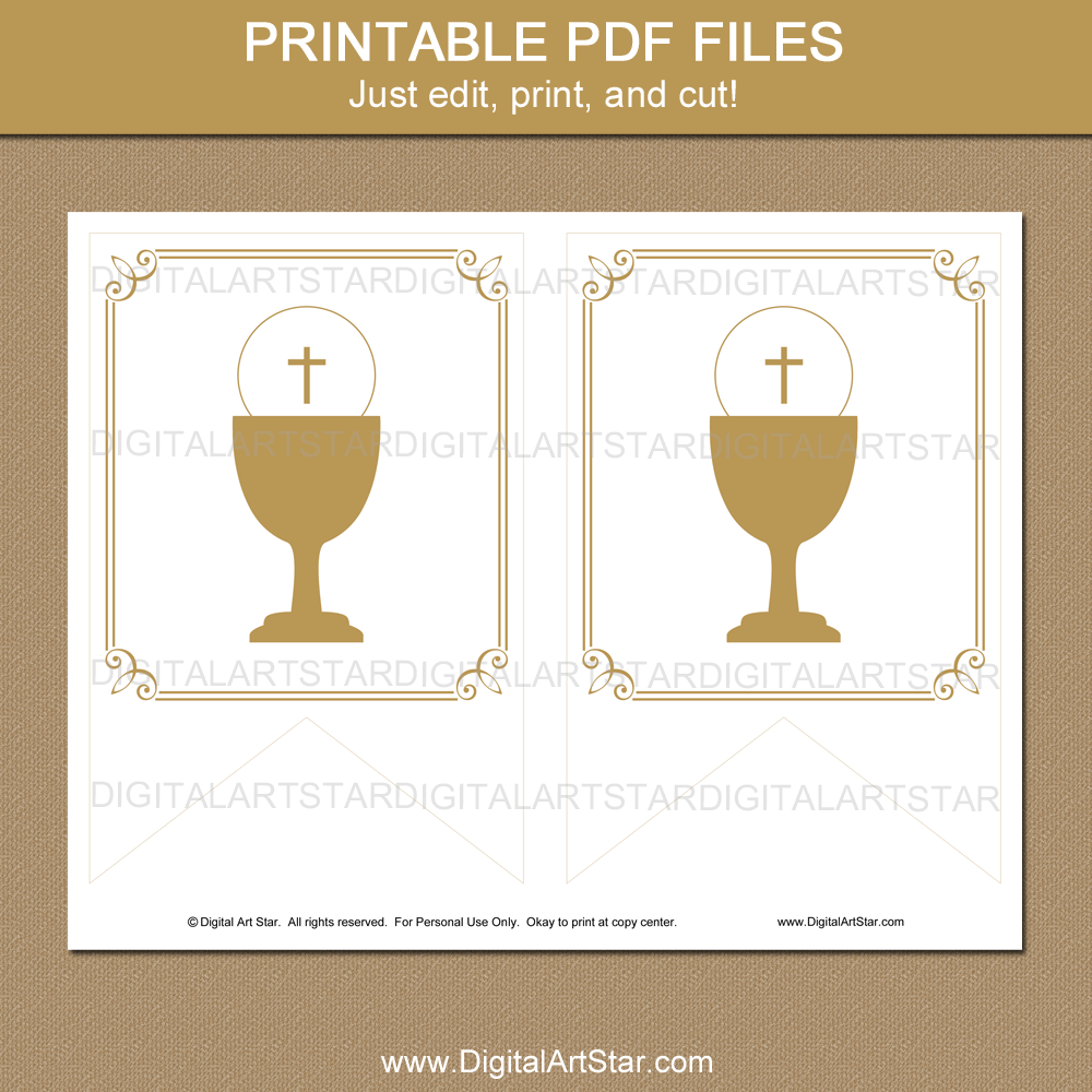 Editable Banner For First Holy Communion Gold And White – Digital  Intended For First Holy Communion Banner Templates