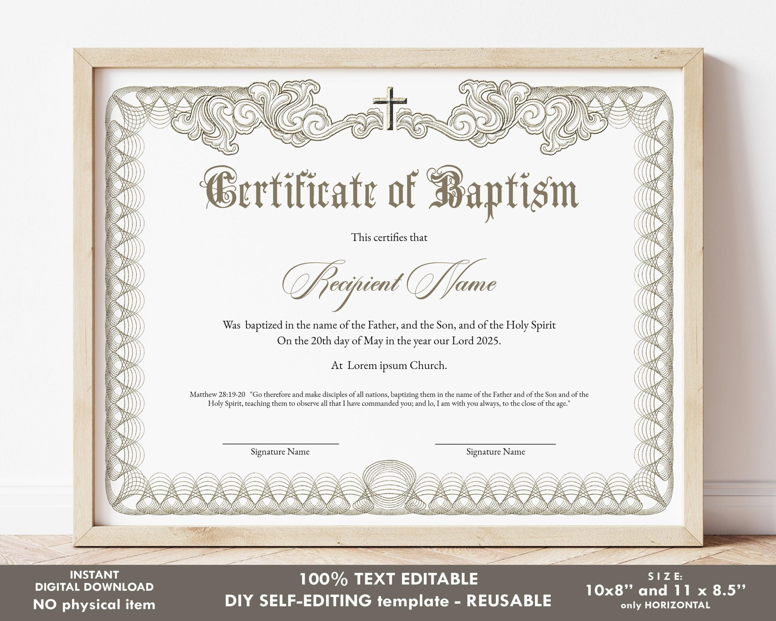 Editable Baptism Certificate Template Printable Certificate - Etsy.de