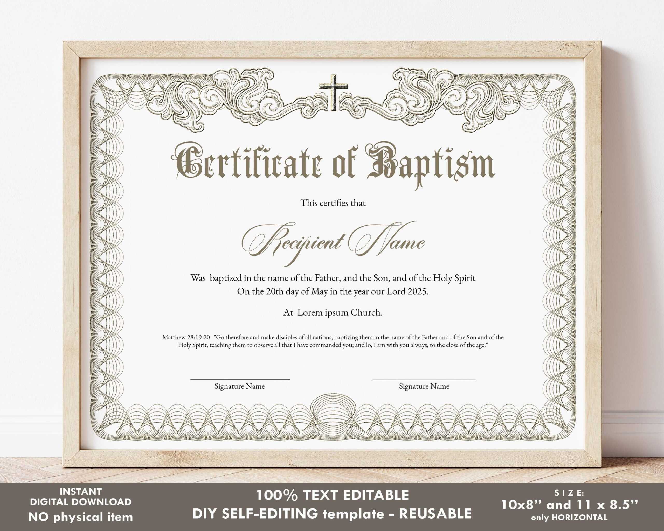 Editable Baptism Certificate Template Printable Certificate – Etsy