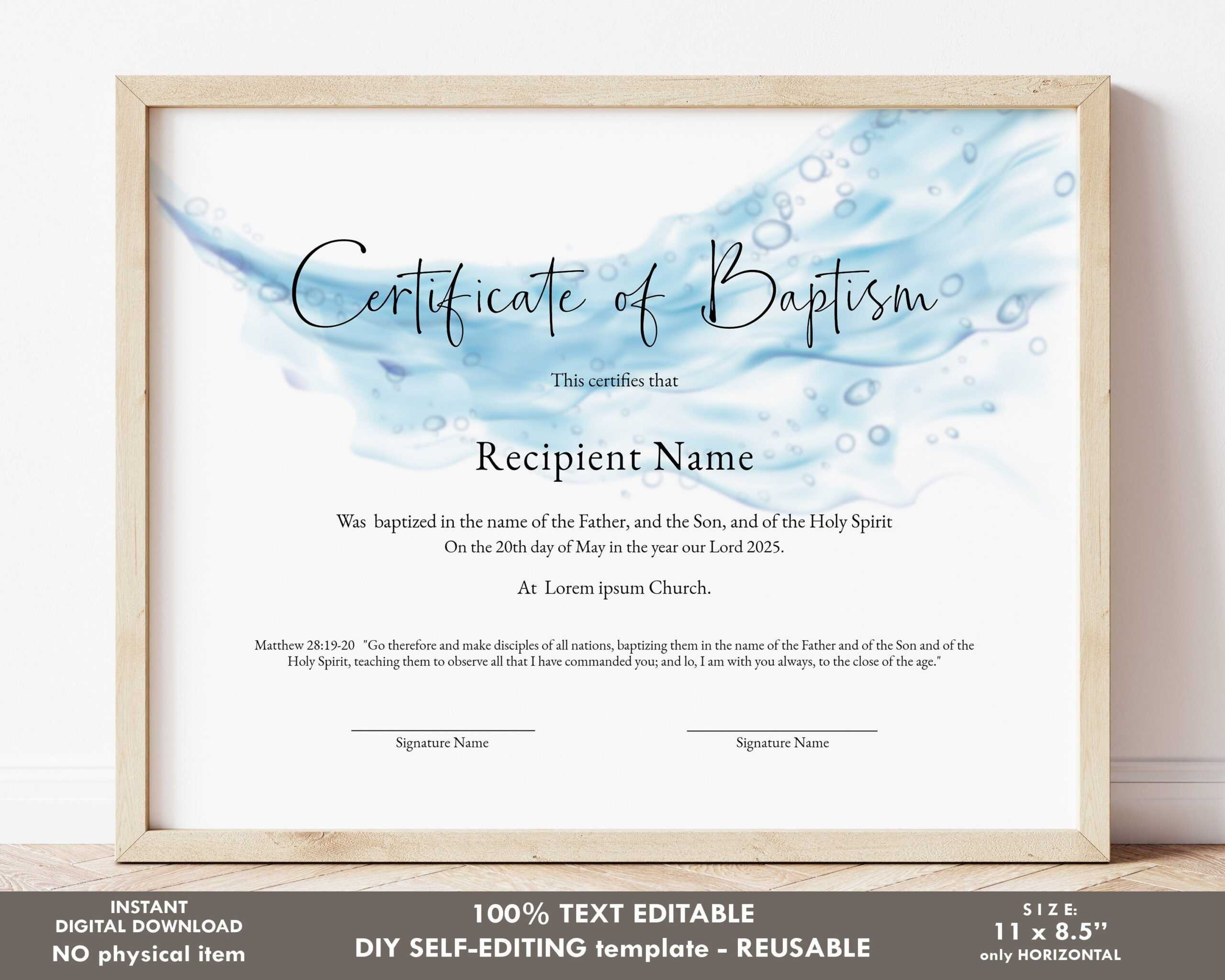 Editable Baptism Certificate Template Printable Minimalist - Etsy