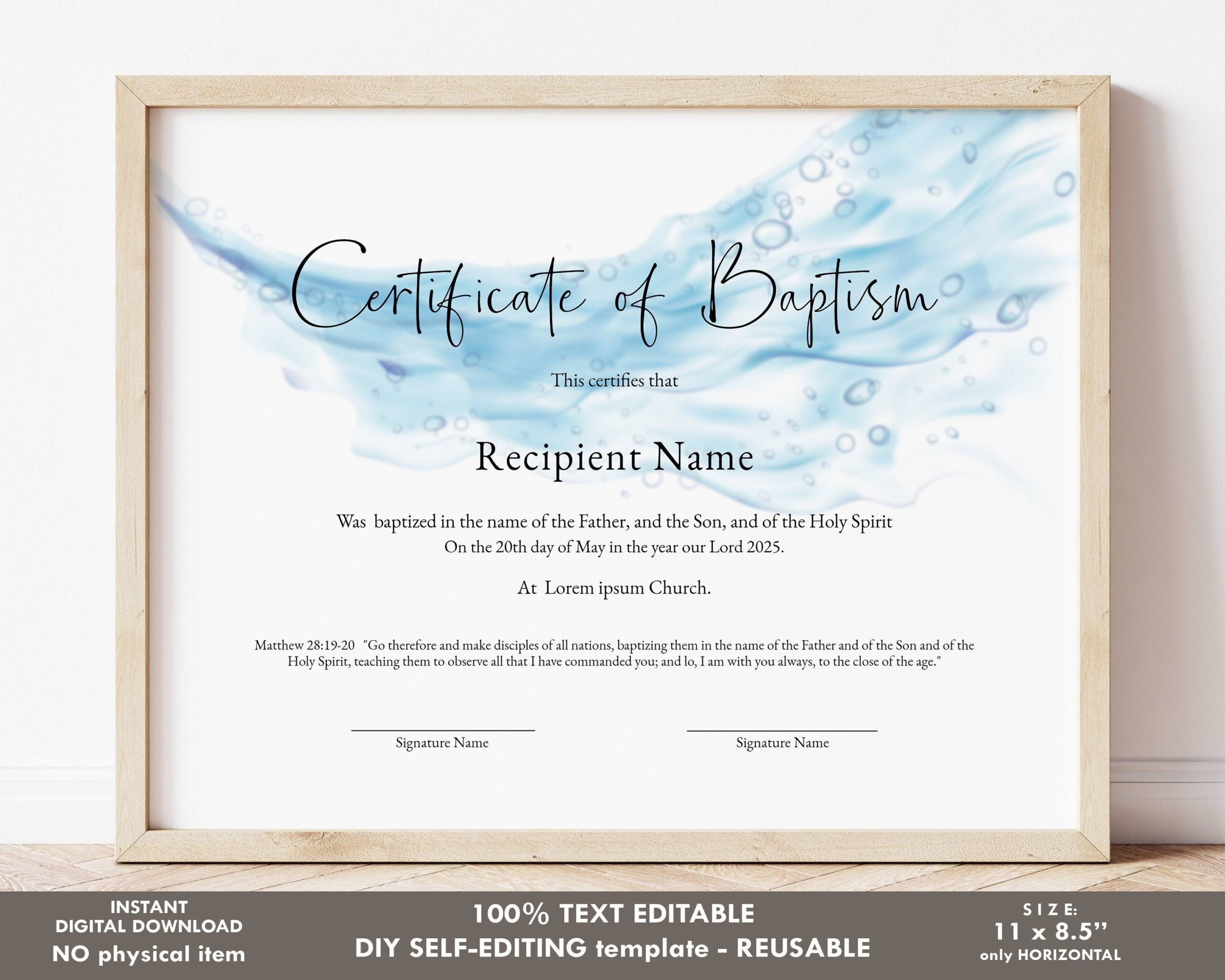 Editable Baptism Certificate Template Printable Minimalist – Etsy