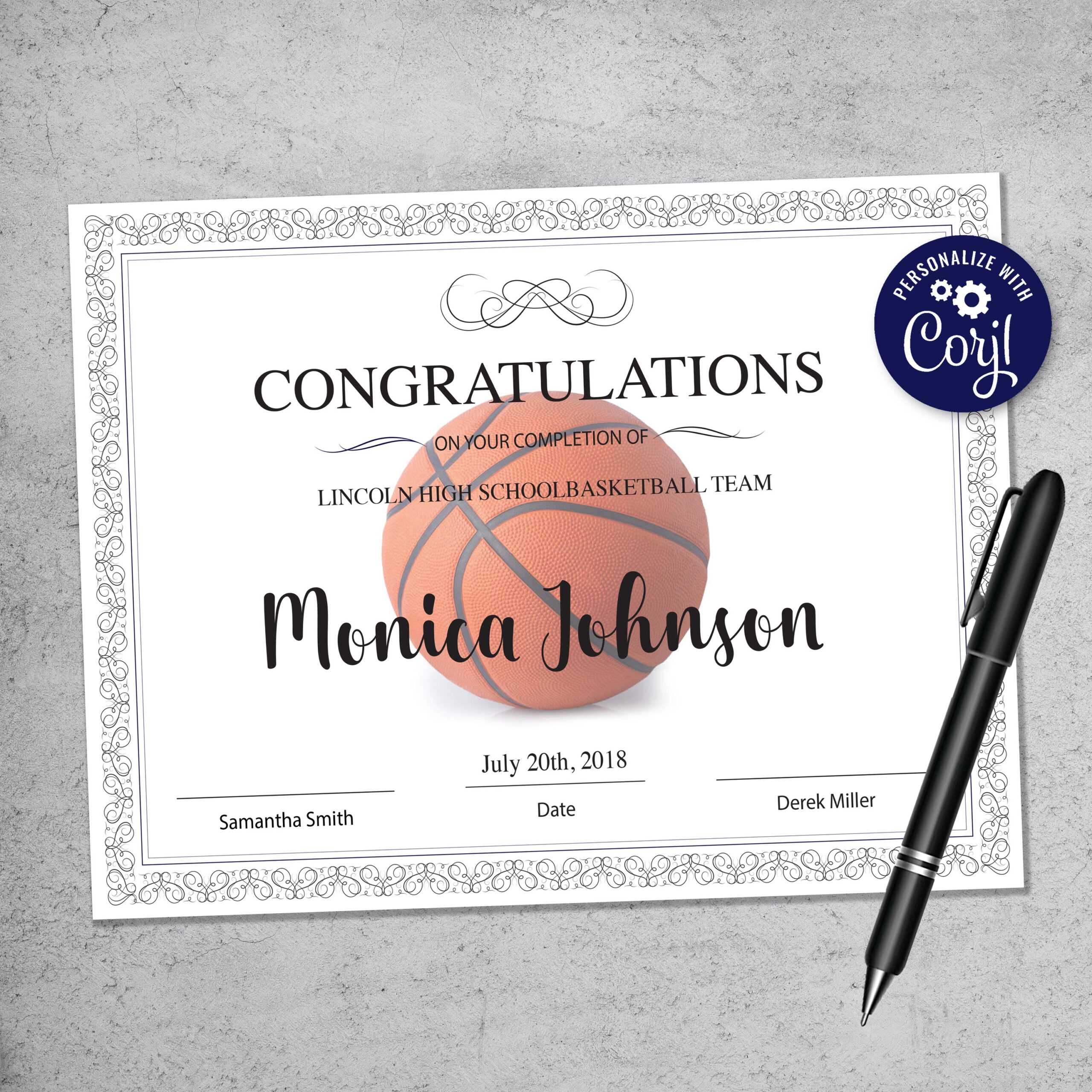 Editable Basketball Certificate Template Printable - Etsy Hong Kong