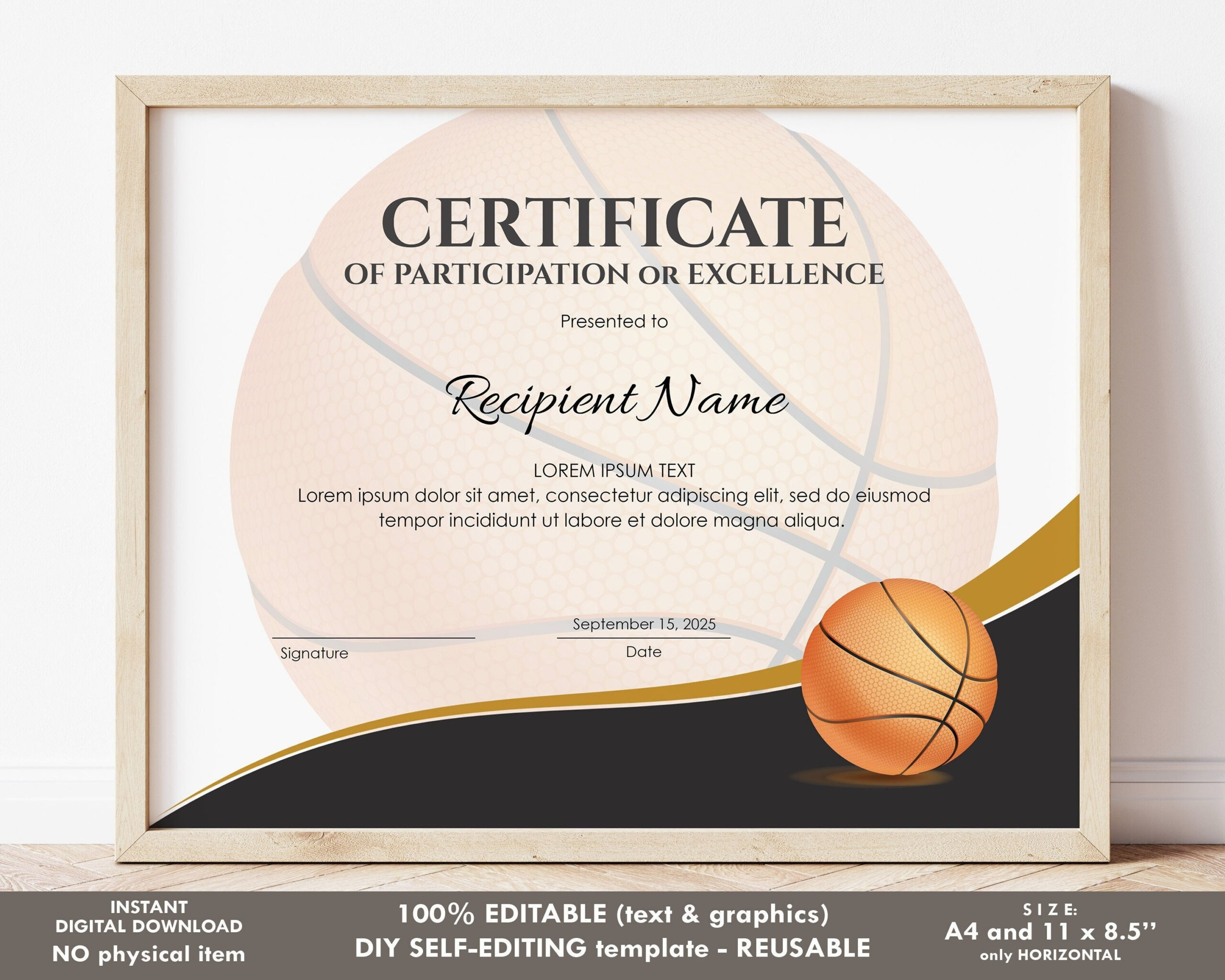 Editable Basketball Certificate Template Sports Certificate - Etsy