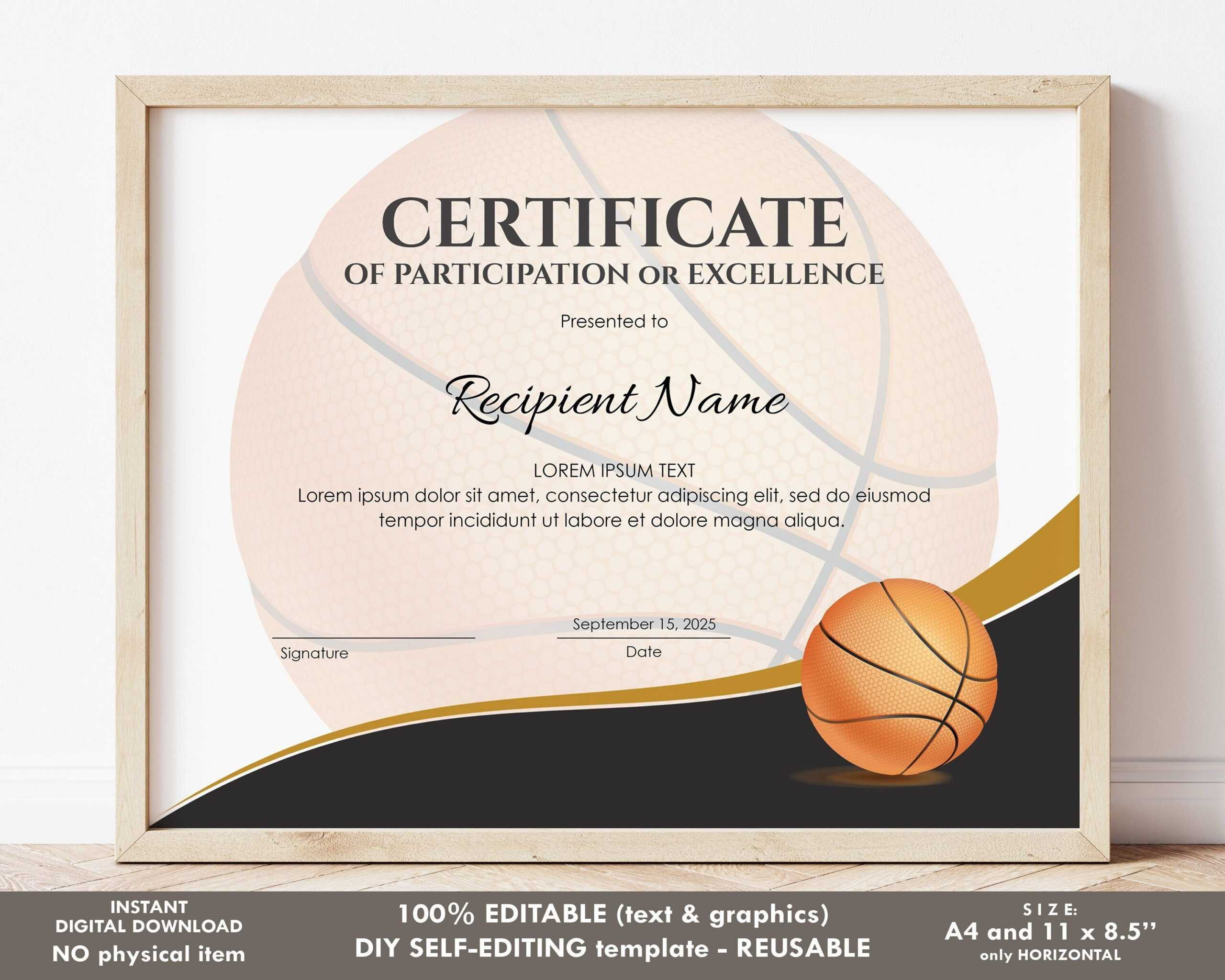 Editable Basketball Certificate Template Sports Certificate – Etsy