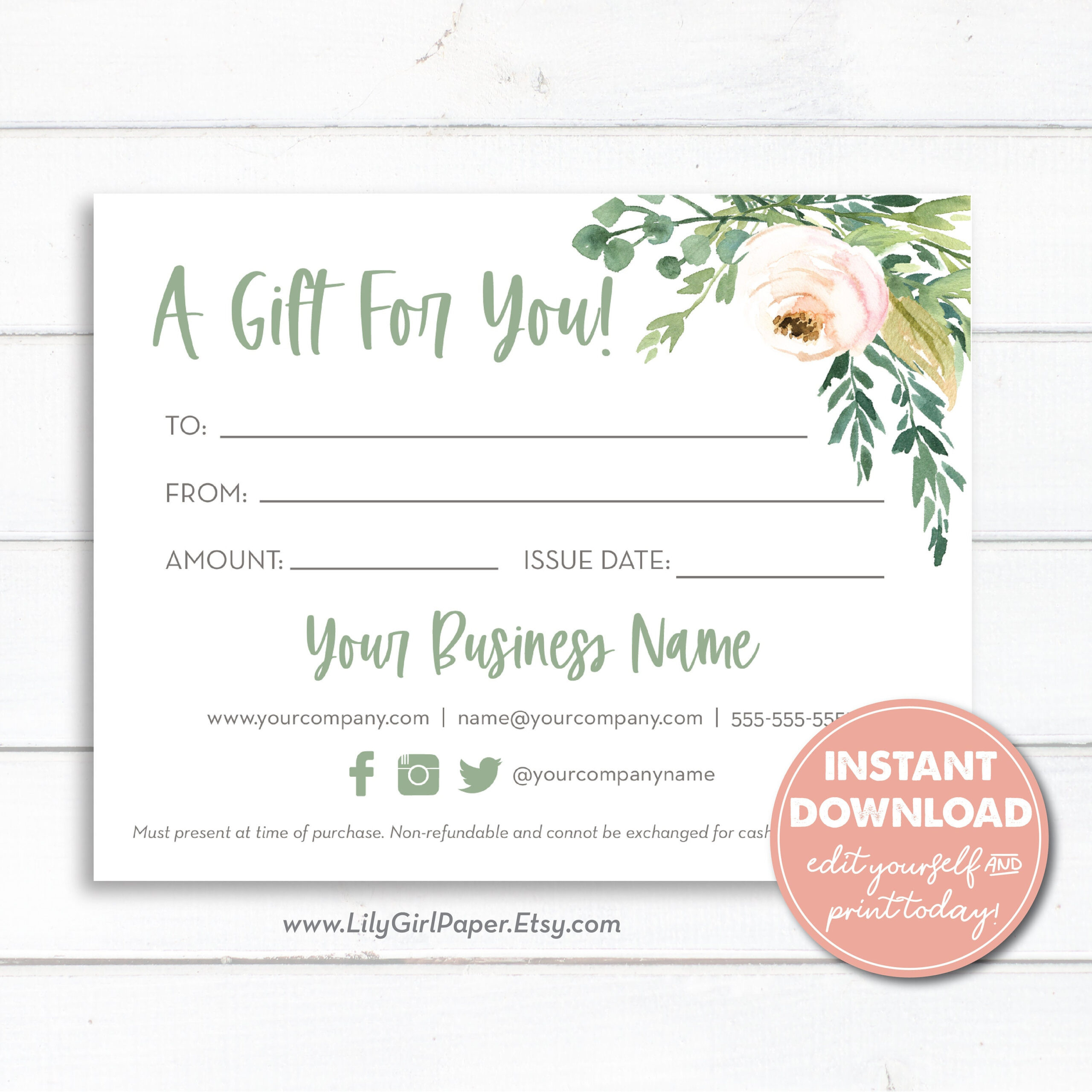 Editable Business Gift Certificate Template Instant Download - Etsy