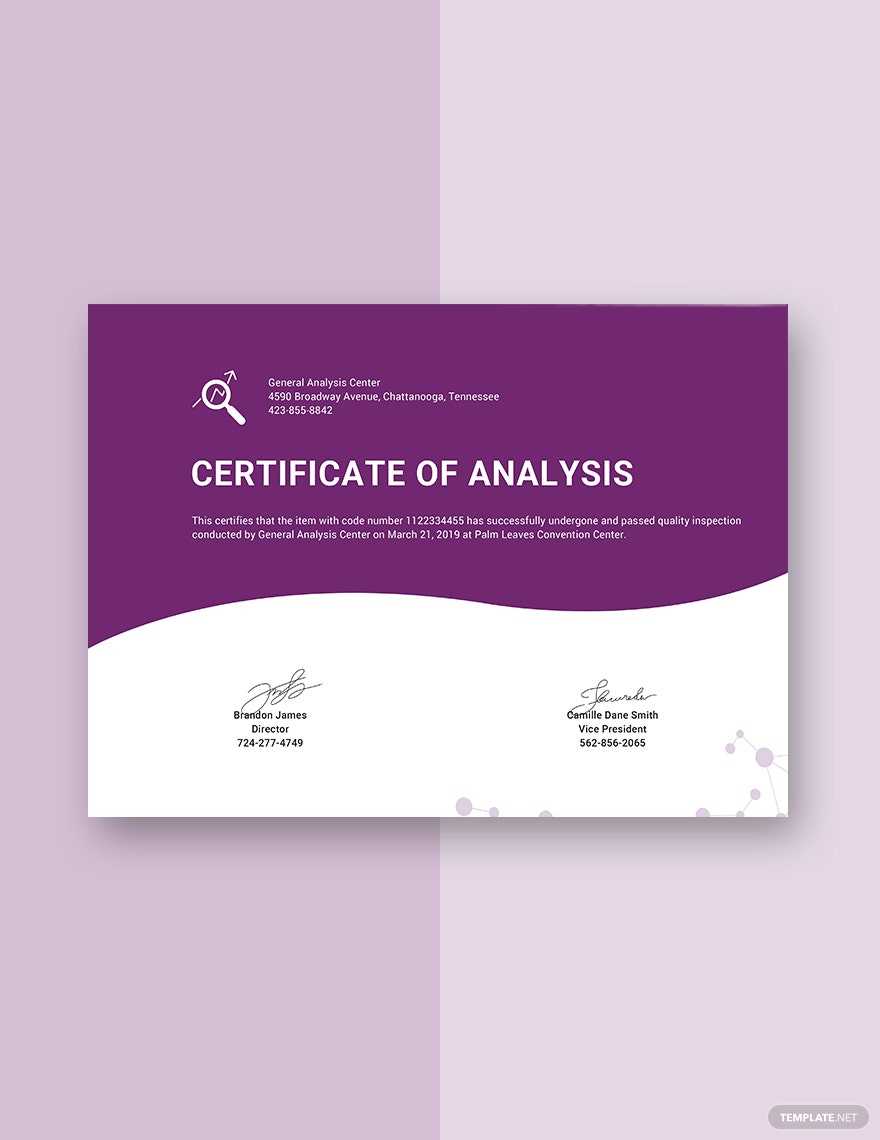 editable Certificate of Analysis Template - Google Docs