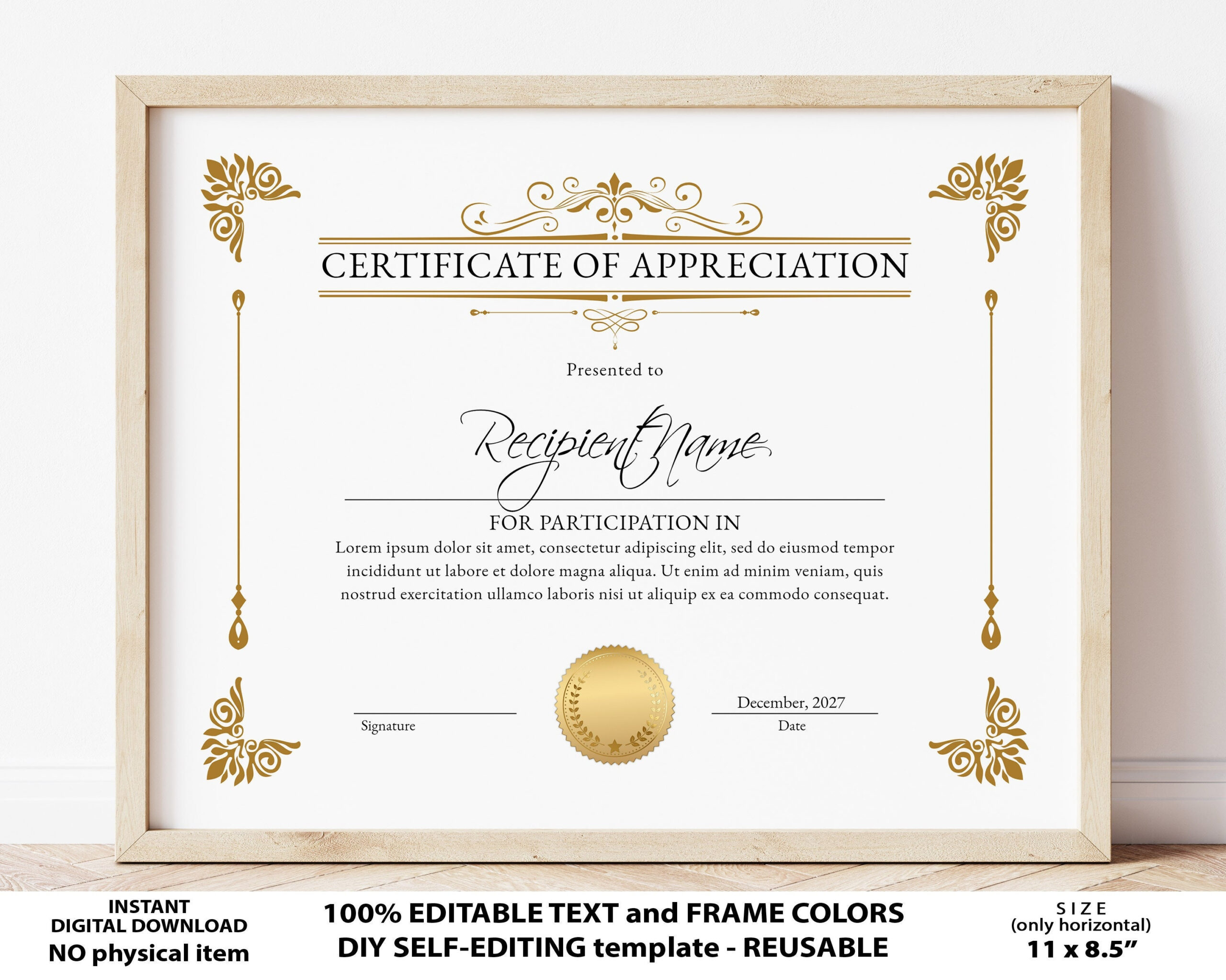 Editable Certificate of Appreciation Printable Appreciation - Etsy