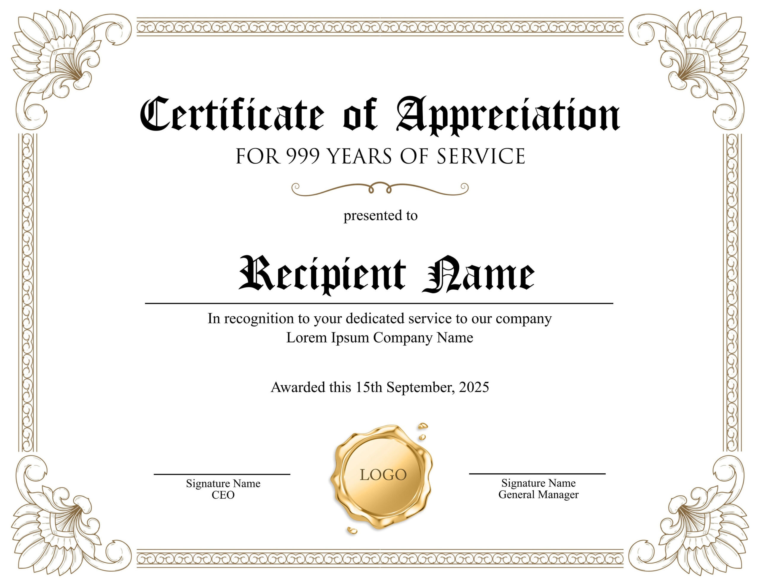 Editable Certificate of Appreciation Template. Editable Printable  Certificate Template. Participation Award