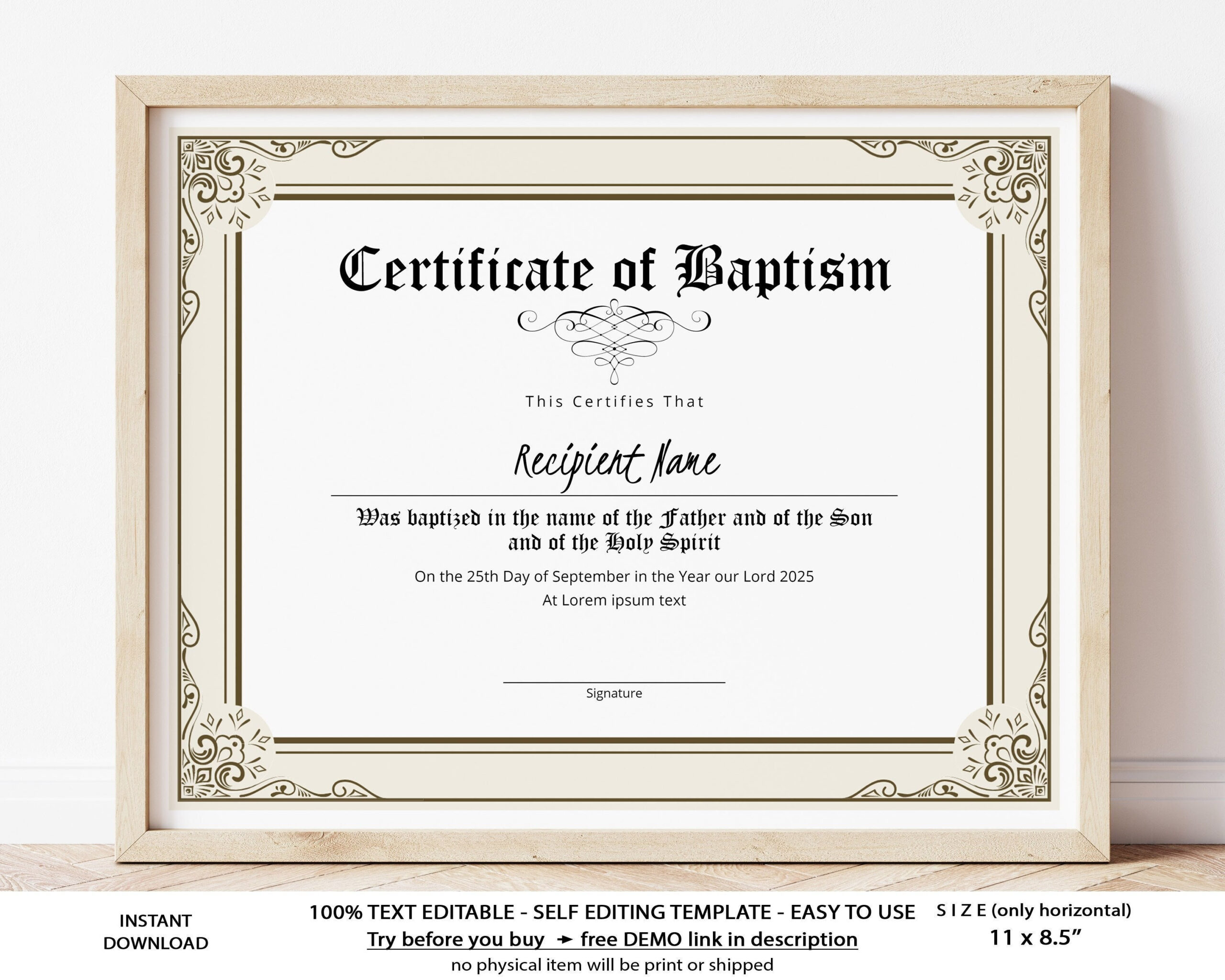 Editable Certificate Of Baptism Template Printable Church – Etsy