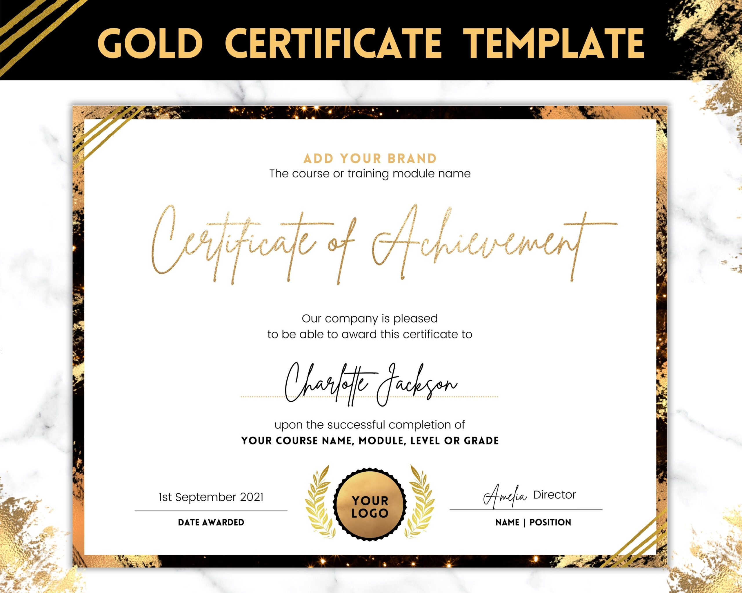 Editable Certificate Template Certificate of Achievement - Etsy