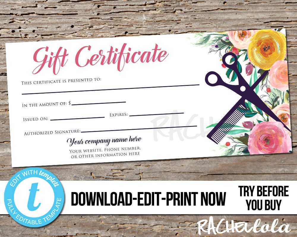 Editable Custom Hair Salon Gift Certificate Template – Etsy