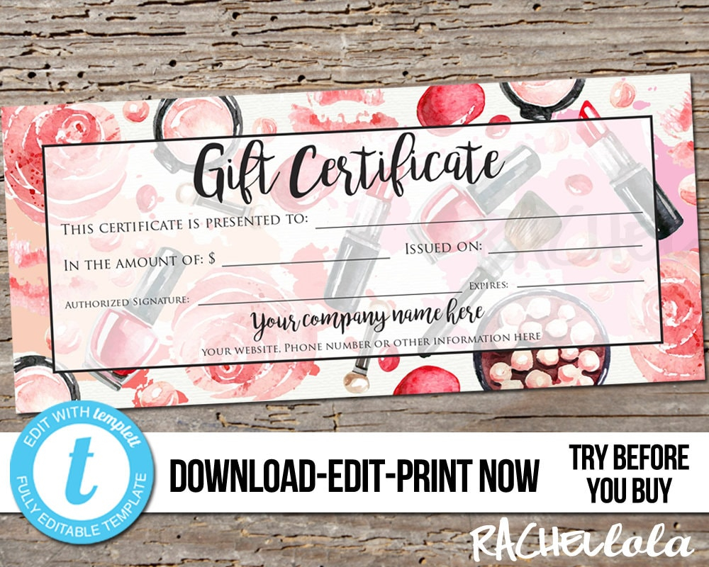 Editable Custom Makeup Gift Certificate Printable Template - Etsy  Pertaining To Mary Kay Gift Certificate Template