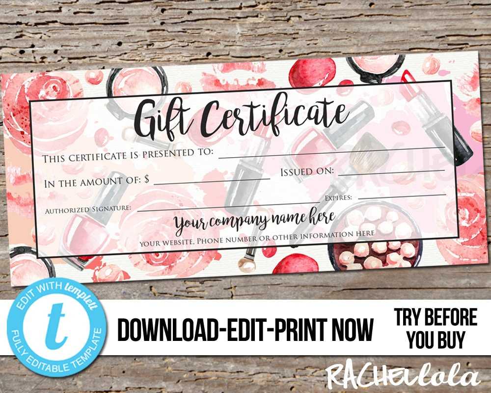 Editable Custom Makeup Gift Certificate Printable Template – Etsy  Pertaining To Mary Kay Gift Certificate Template