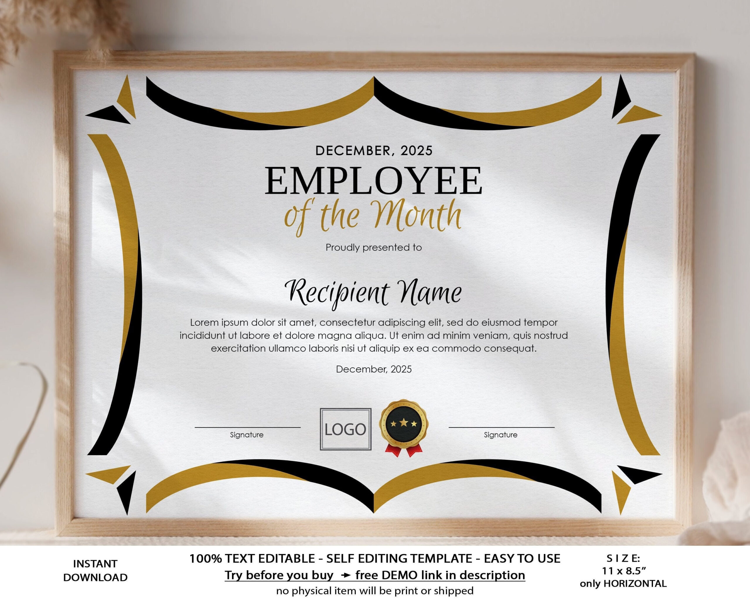 Editable Employee Of The Month Certificate Template Employee – Etsy