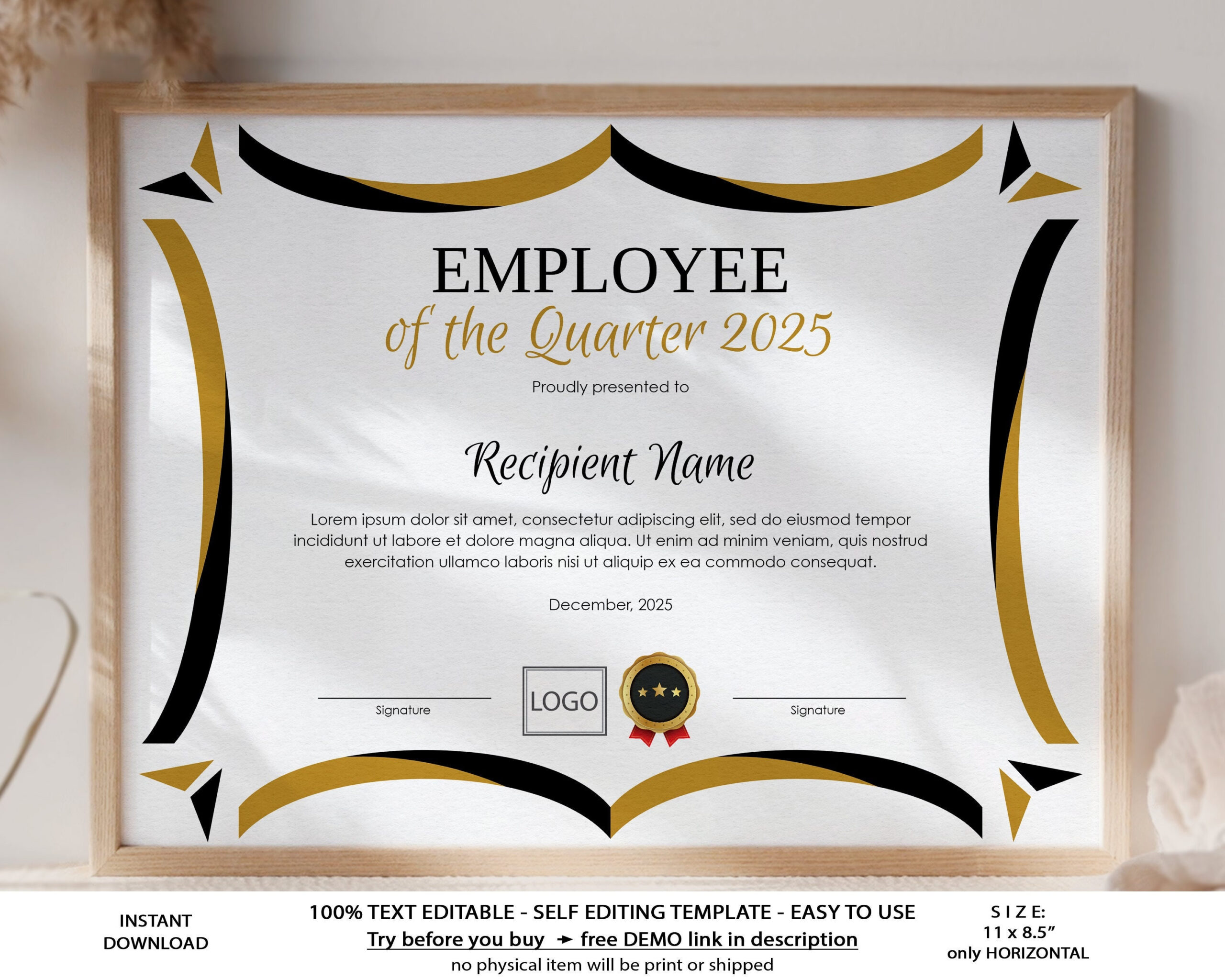 Editable Employee Of The Quarter Printable Employee Gift – Etsy