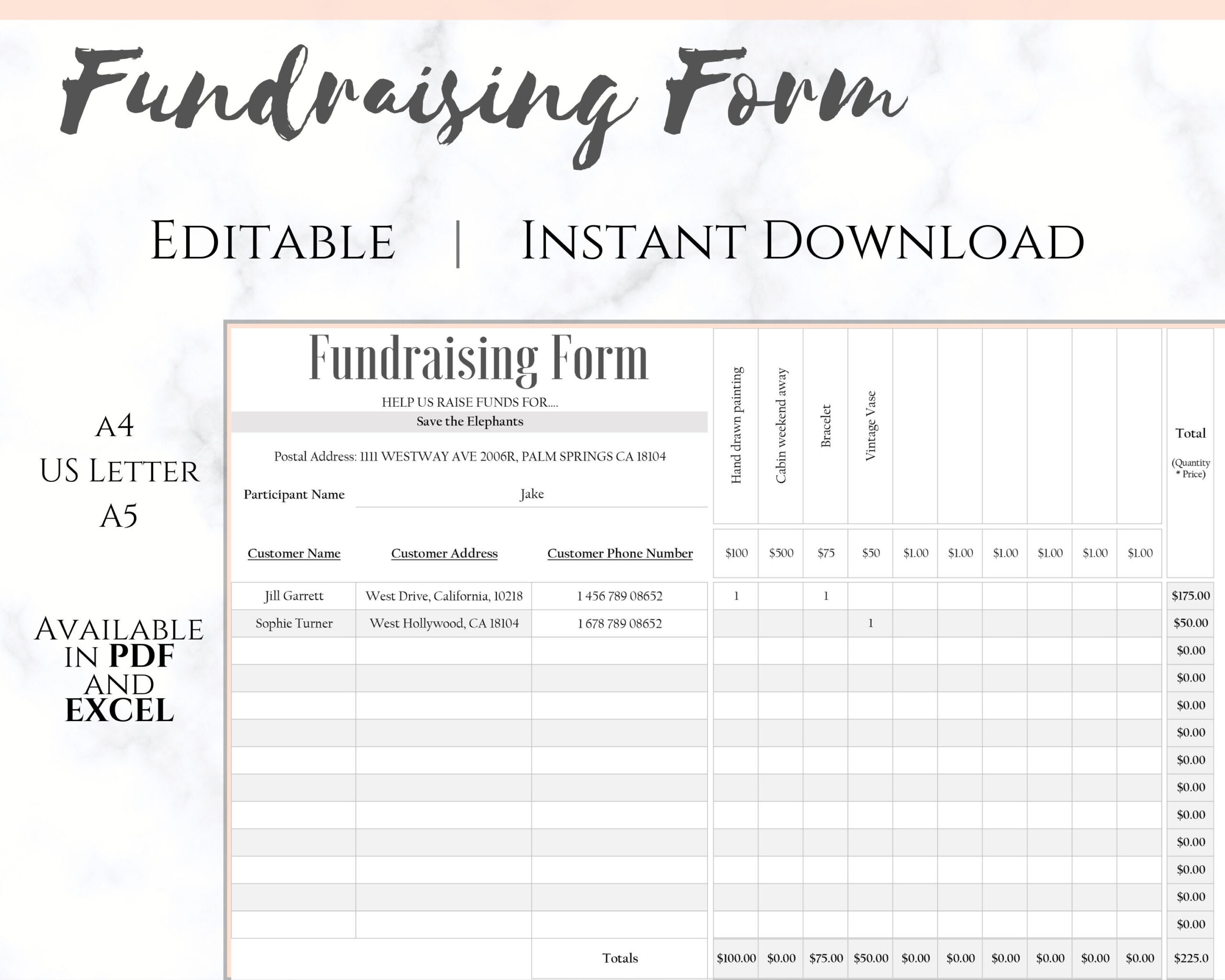EDITABLE Fundraising Form Fundraiser Charitable Donation - Etsy