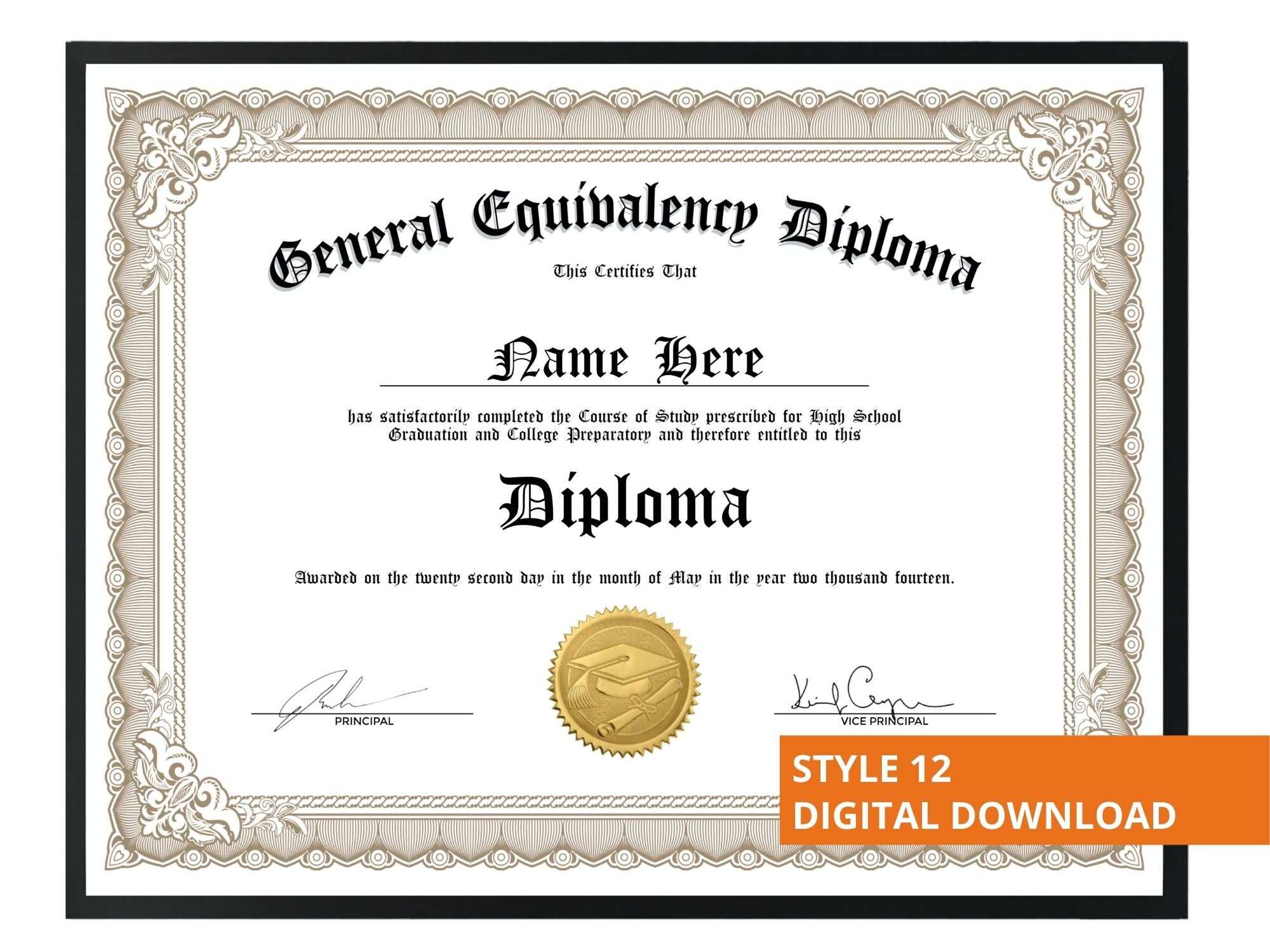 Editable GED Diploma, Fake GED Diploma, Custom GED Diploma  Pertaining To Ged Certificate Template