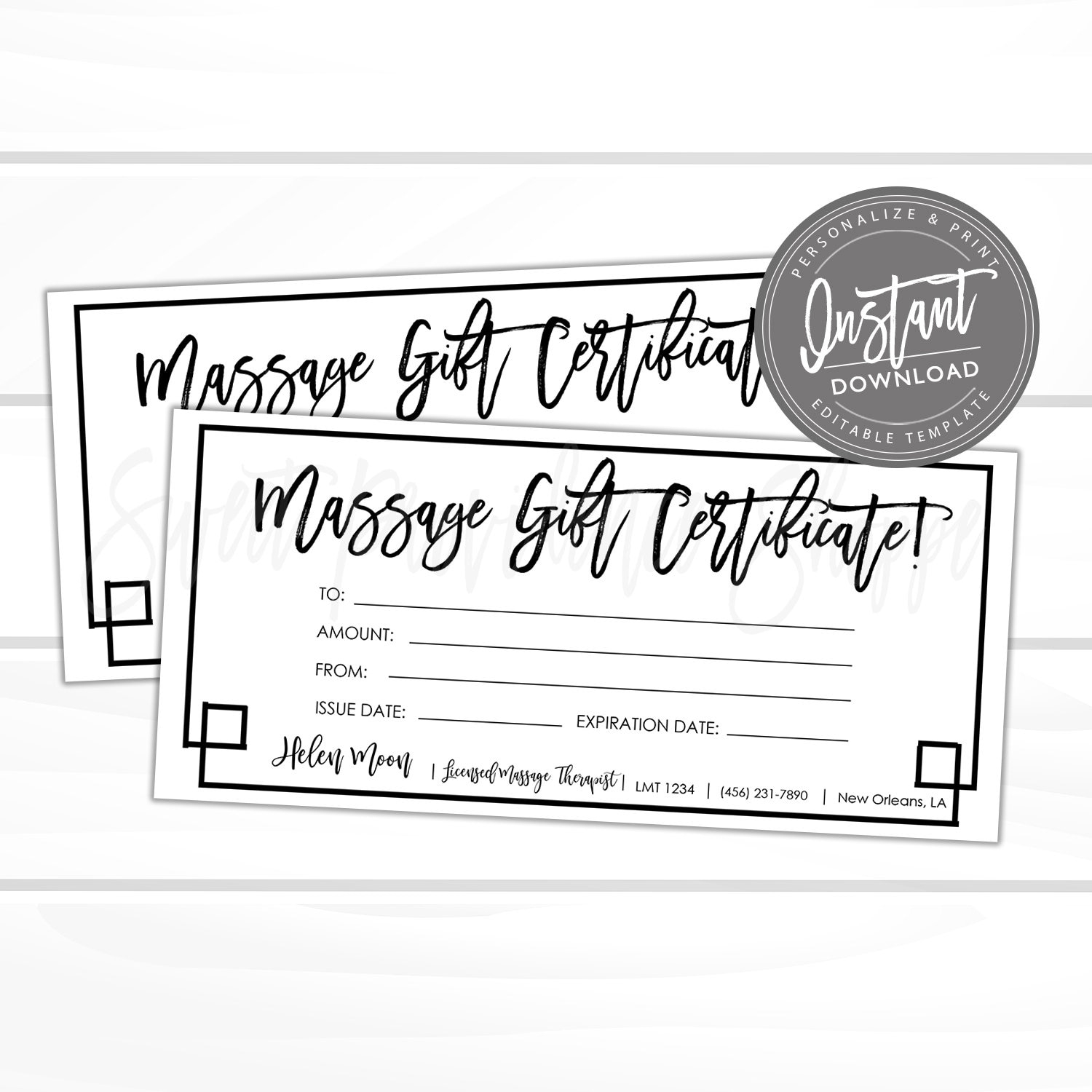 Editable Gift Certificate Massage Printable Gift Card Spa - Etsy In Massage Gift Certificate Template Free Printable