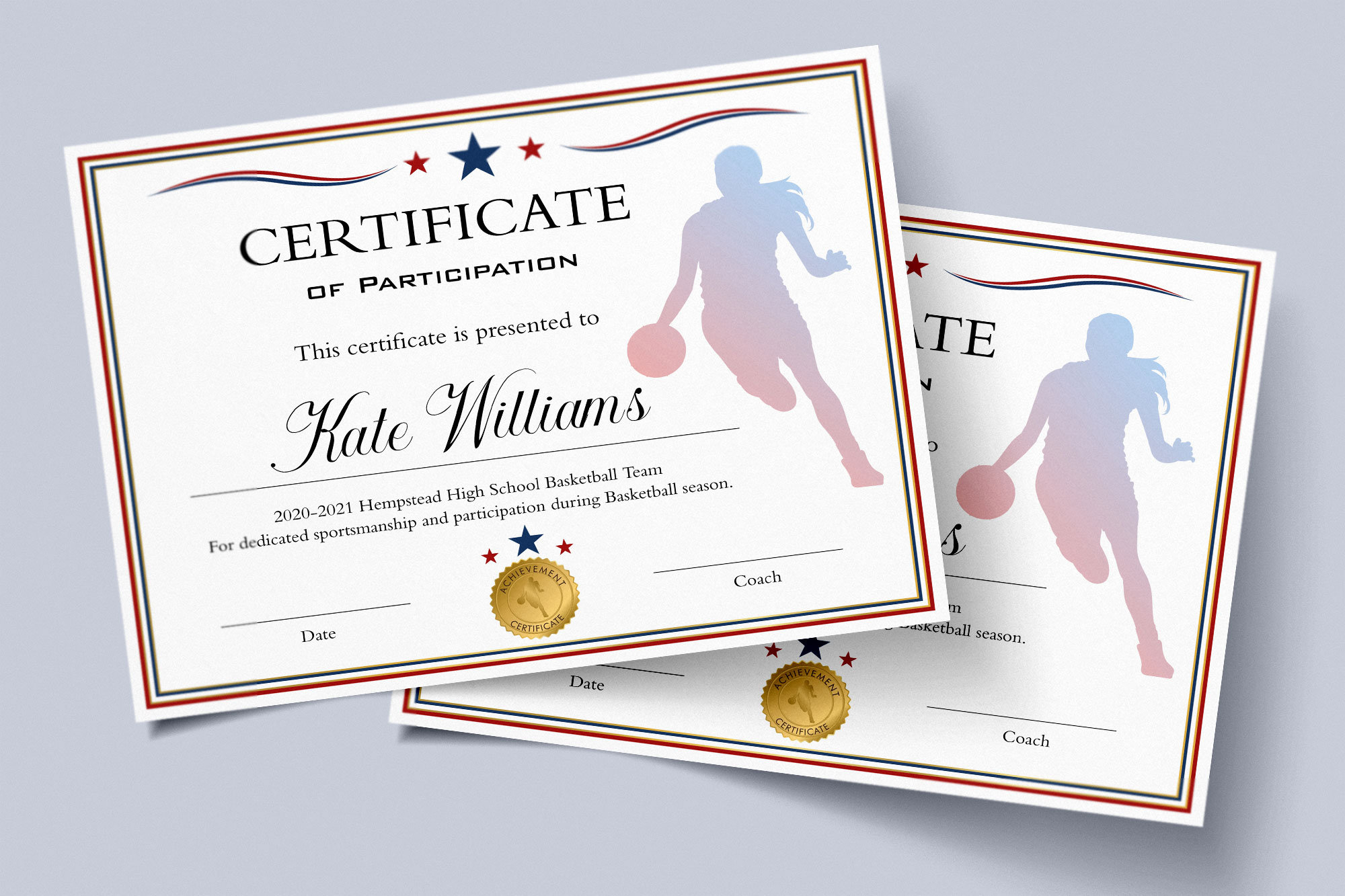 Editable Girl’s Basketball Certificate Template Red White – Etsy