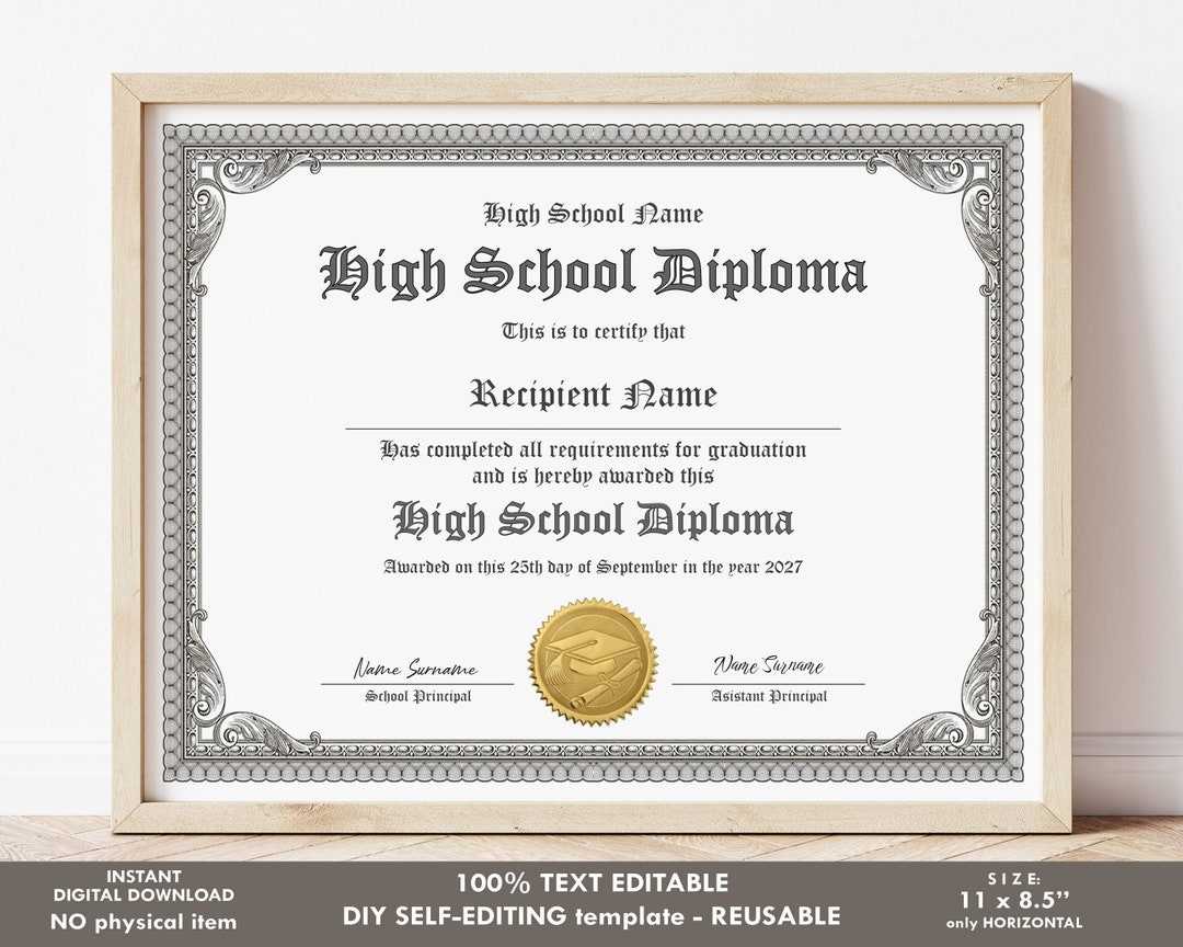 Editable High School Diploma Template Printable Homeschool - Etsy With Ged Certificate Template Download Editable High School Diploma Template Printable Homeschool - Etsy With Ged Certificate Template Download