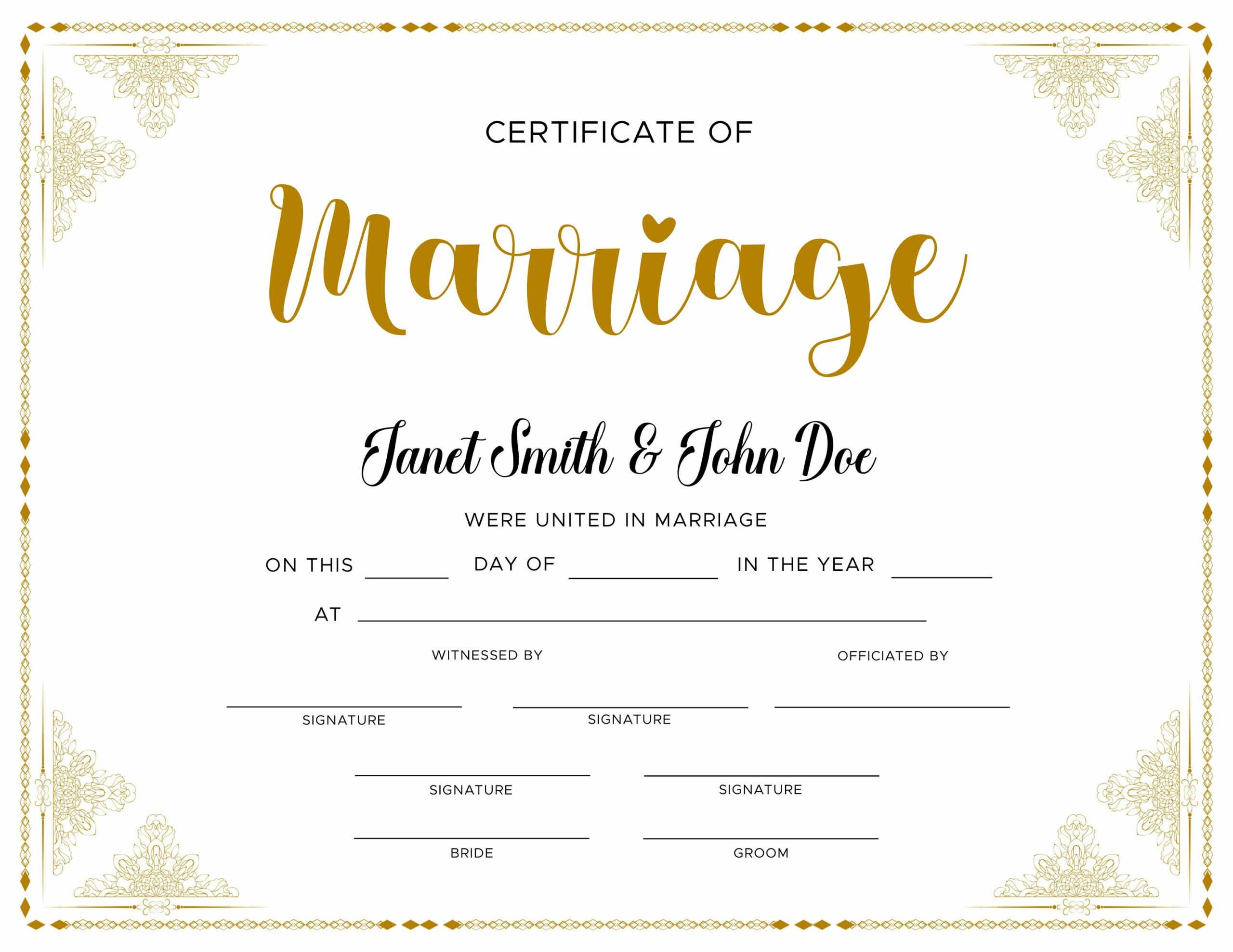 Editable Marriage Certificate. Editable Printable Wedding Certificate  Template. Elegant Certificate Of Marriage