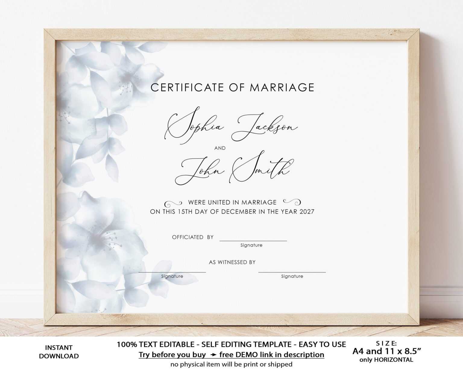 Editable Marriage Certificate Printable Wedding Keepsake Etsy
