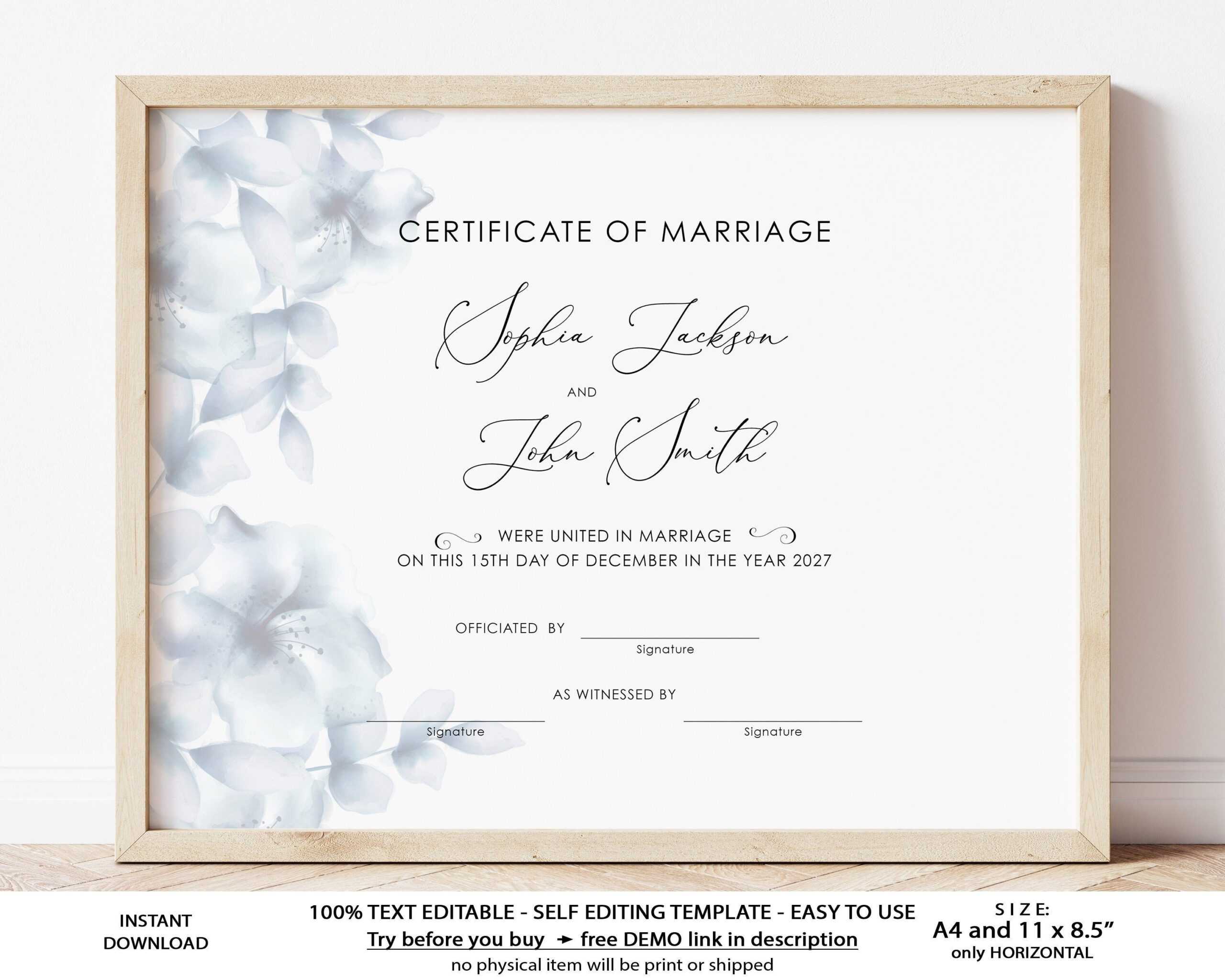 Editable Marriage Certificate Printable Wedding Keepsake – Etsy