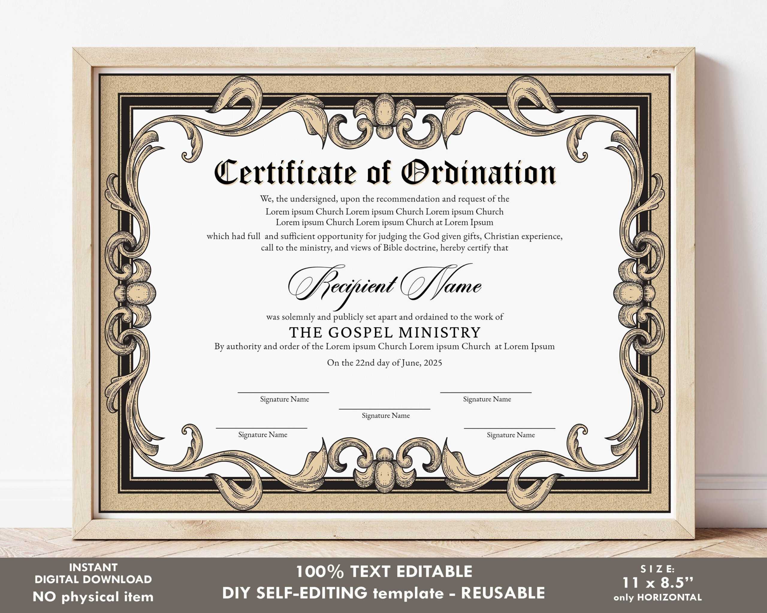 Editable Ordained Minister Certificate Template Elegant - Etsy Editable Ordained Minister Certificate Template Elegant - Etsy