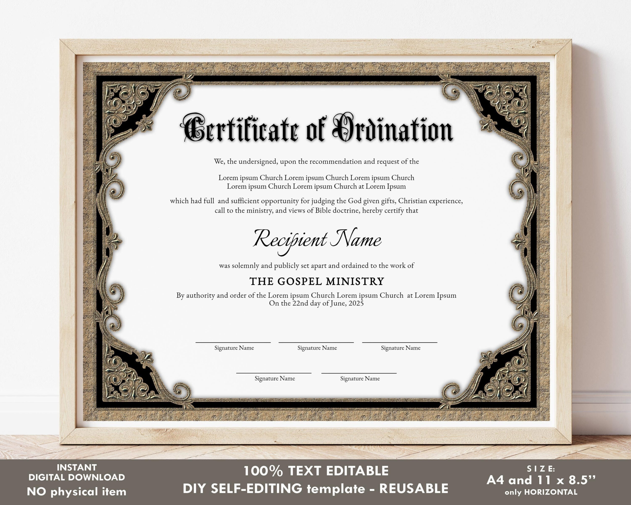 Editable Ordination Certificate Template Printable – Etsy