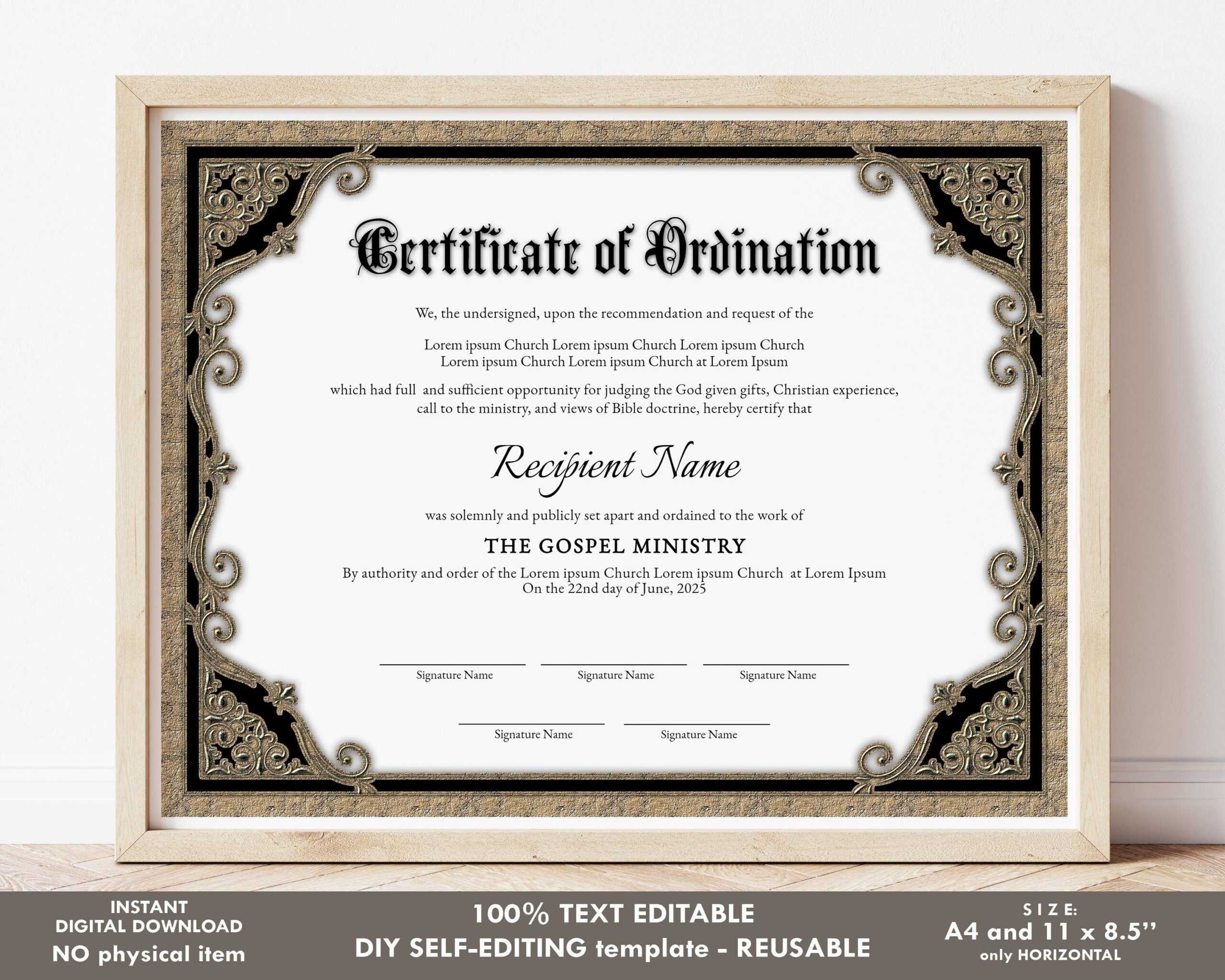 Editable Ordination Certificate Template Printable - Etsy Editable Ordination Certificate Template Printable - Etsy