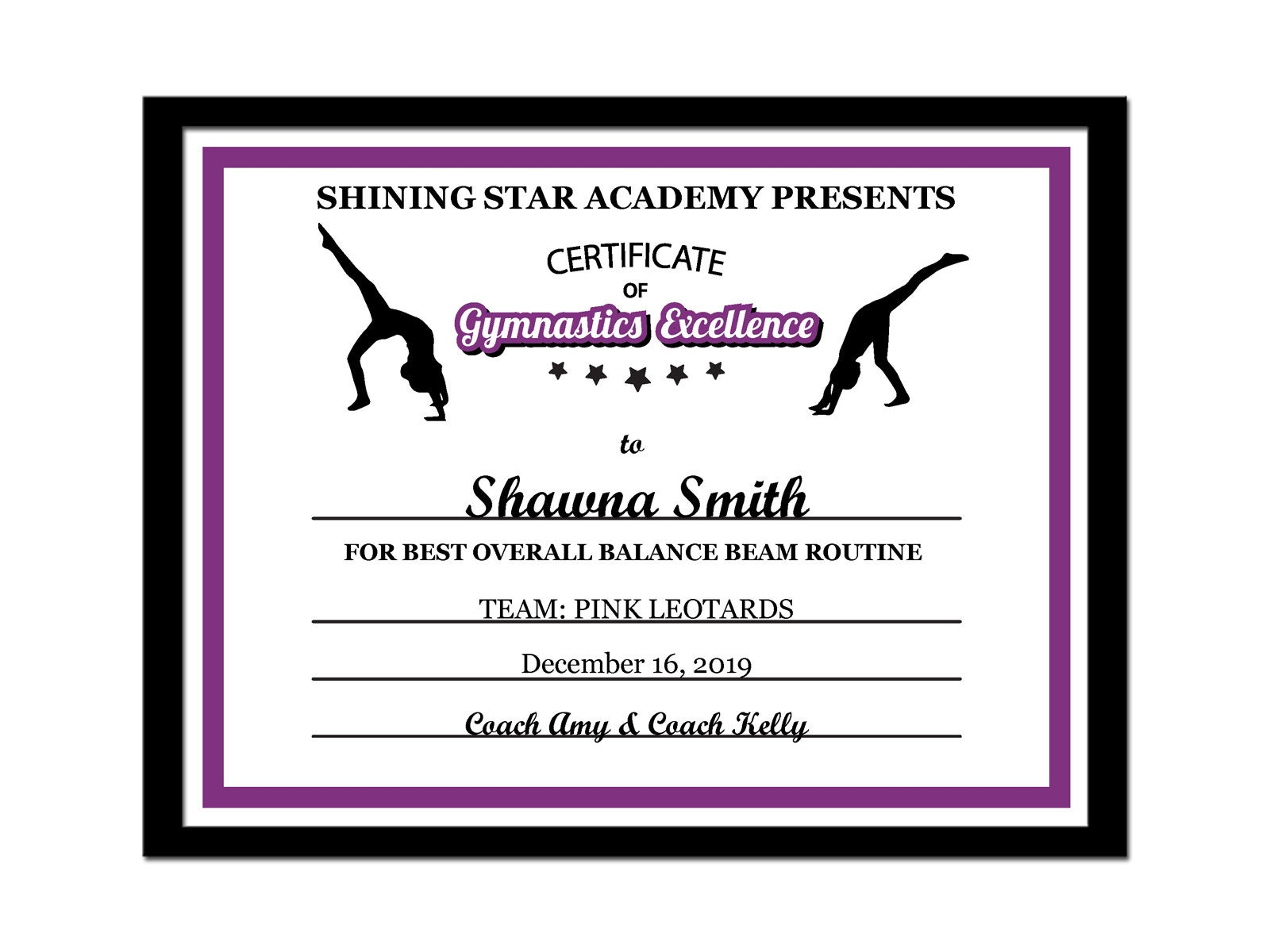 Editable PDF Sports Team Gymnastics Certificate Award Template  For Gymnastics Certificate Template