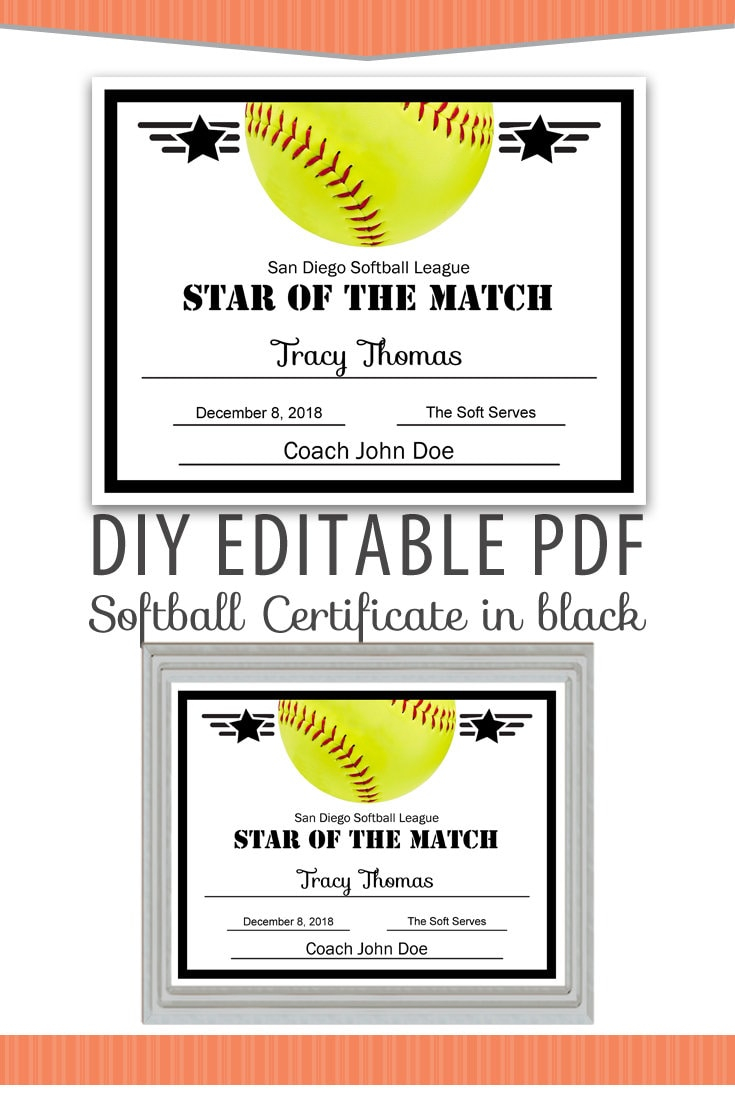 Editable PDF Sports Team Softball Certificate Diy Award - Etsy  For Free Softball Certificate Templates