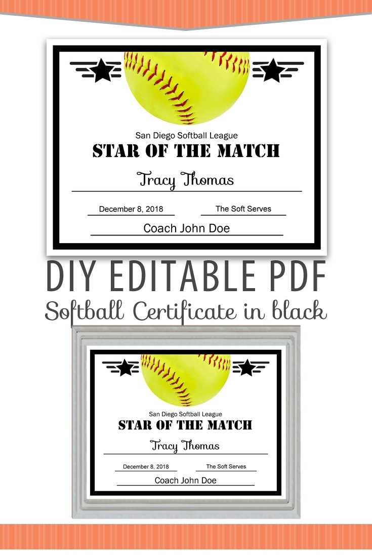 Editable PDF Sports Team Softball Certificate Diy Award – Etsy  For Free Softball Certificate Templates