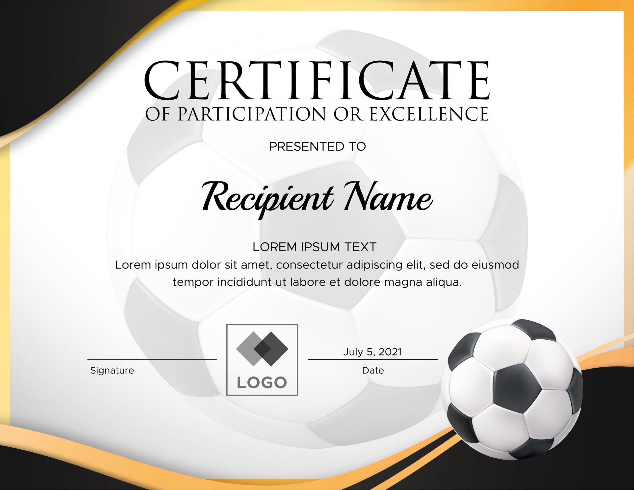 Editable Soccer Award Certificates. Customizable Soccer Certificate  Templates. Sports Award Certificates