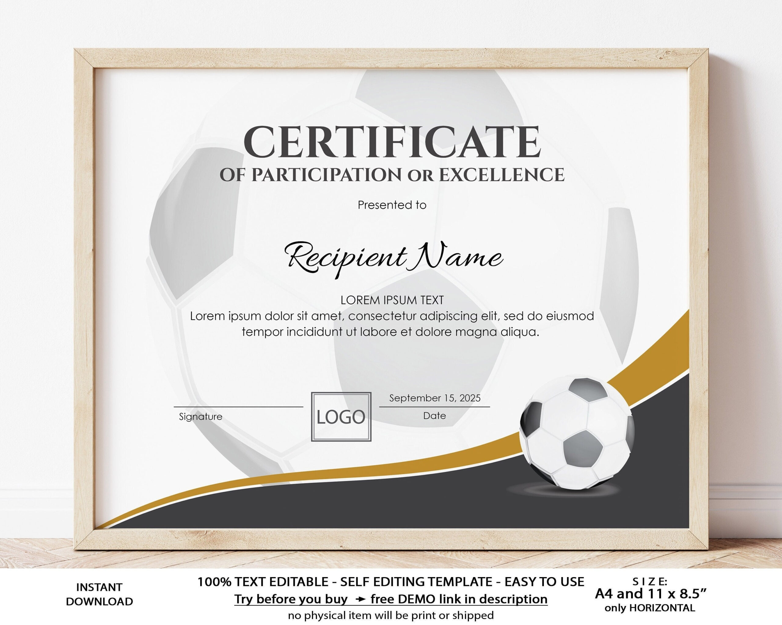 Editable Soccer Football Certificate Template Sports - Etsy