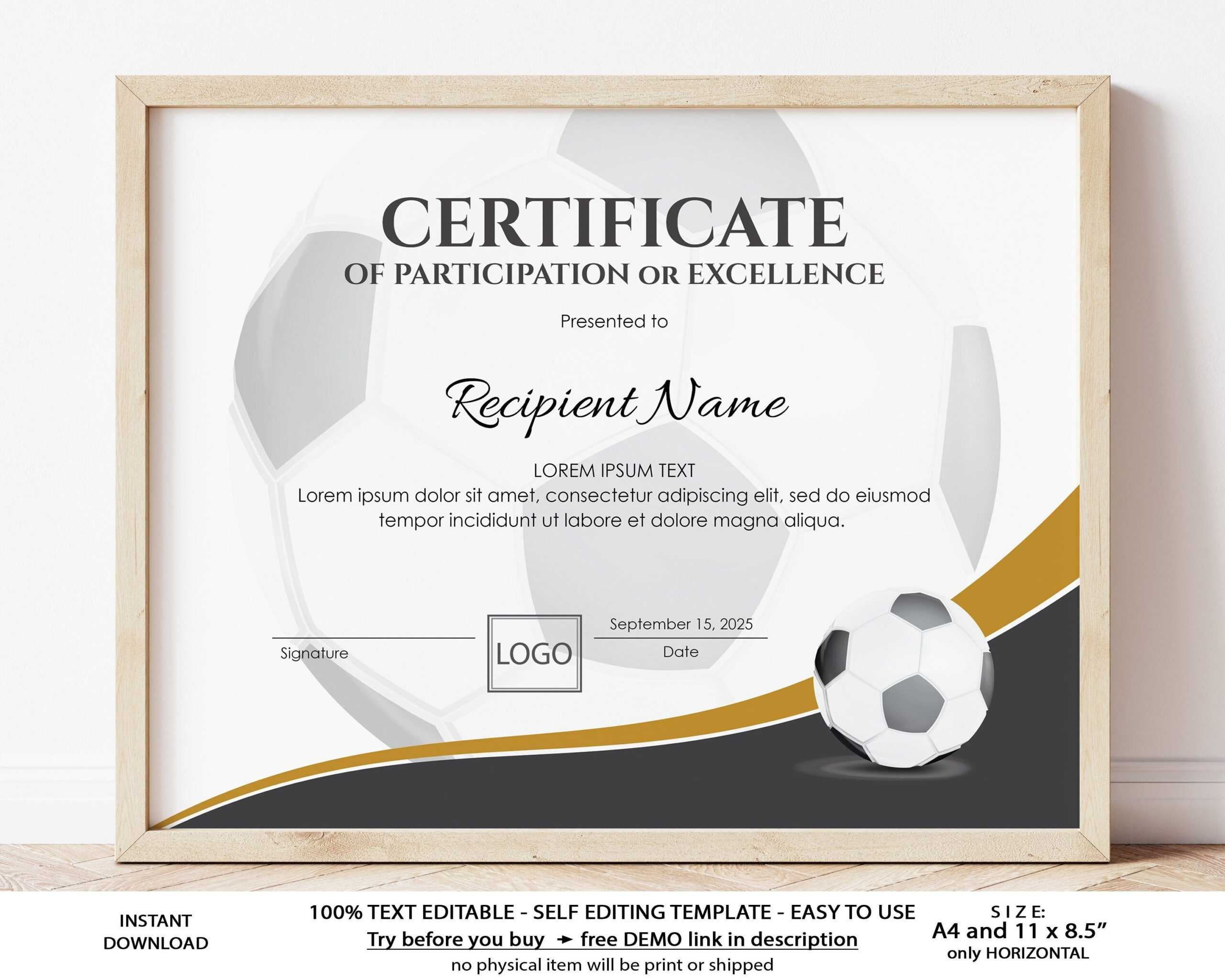 Editable Soccer Football Certificate Template Sports – Etsy