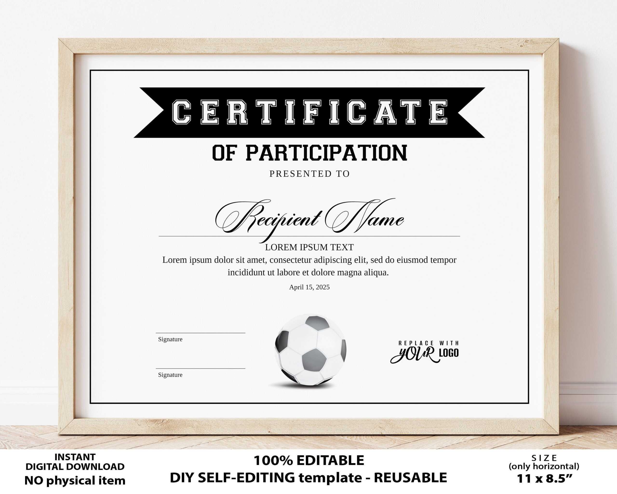 EDITABLE Soccer Football Certificate Template Sports – Etsy Schweiz Regarding Soccer Certificate Template