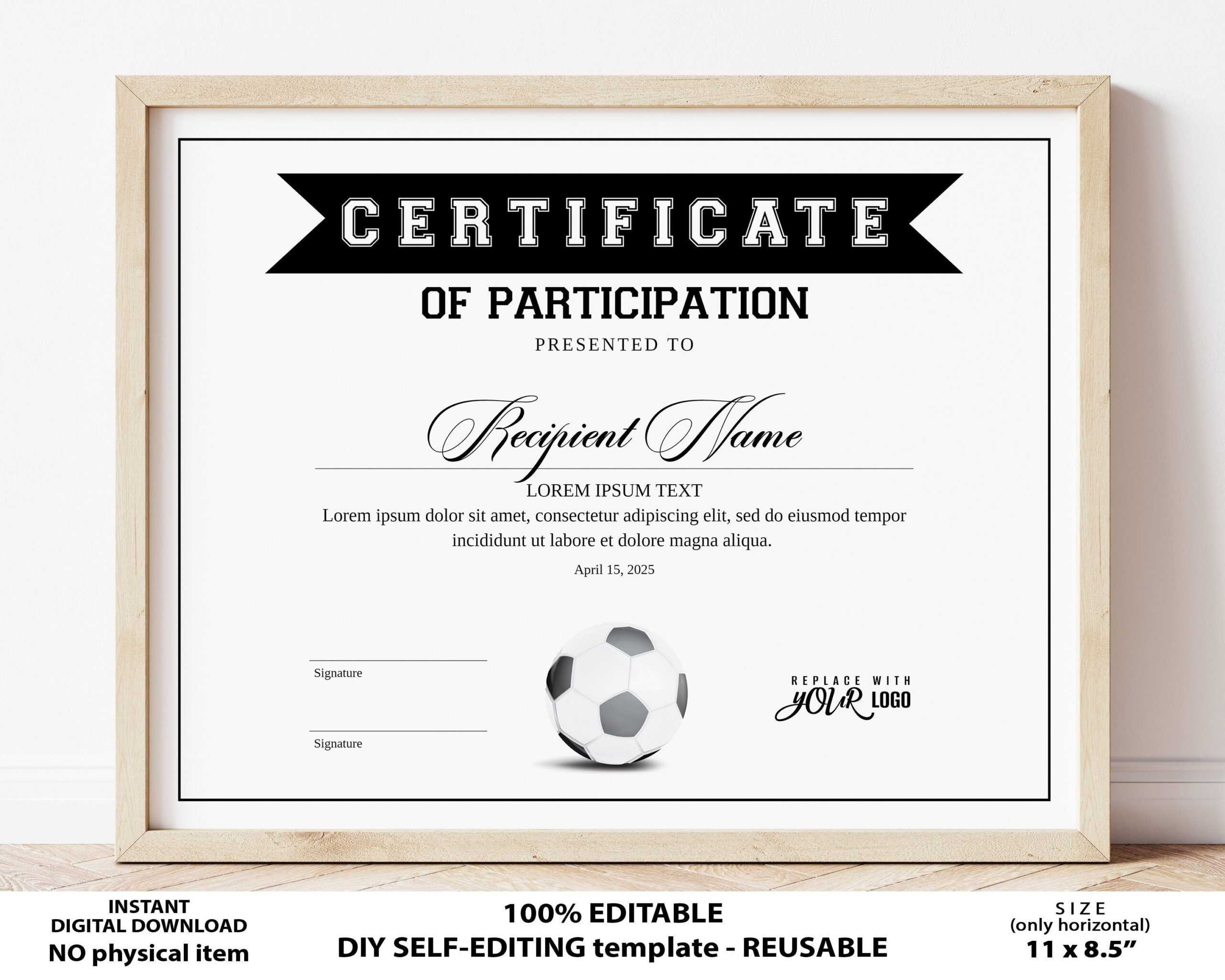 EDITABLE Soccer Football Certificate Template Sports – Etsy With Football Certificate Template