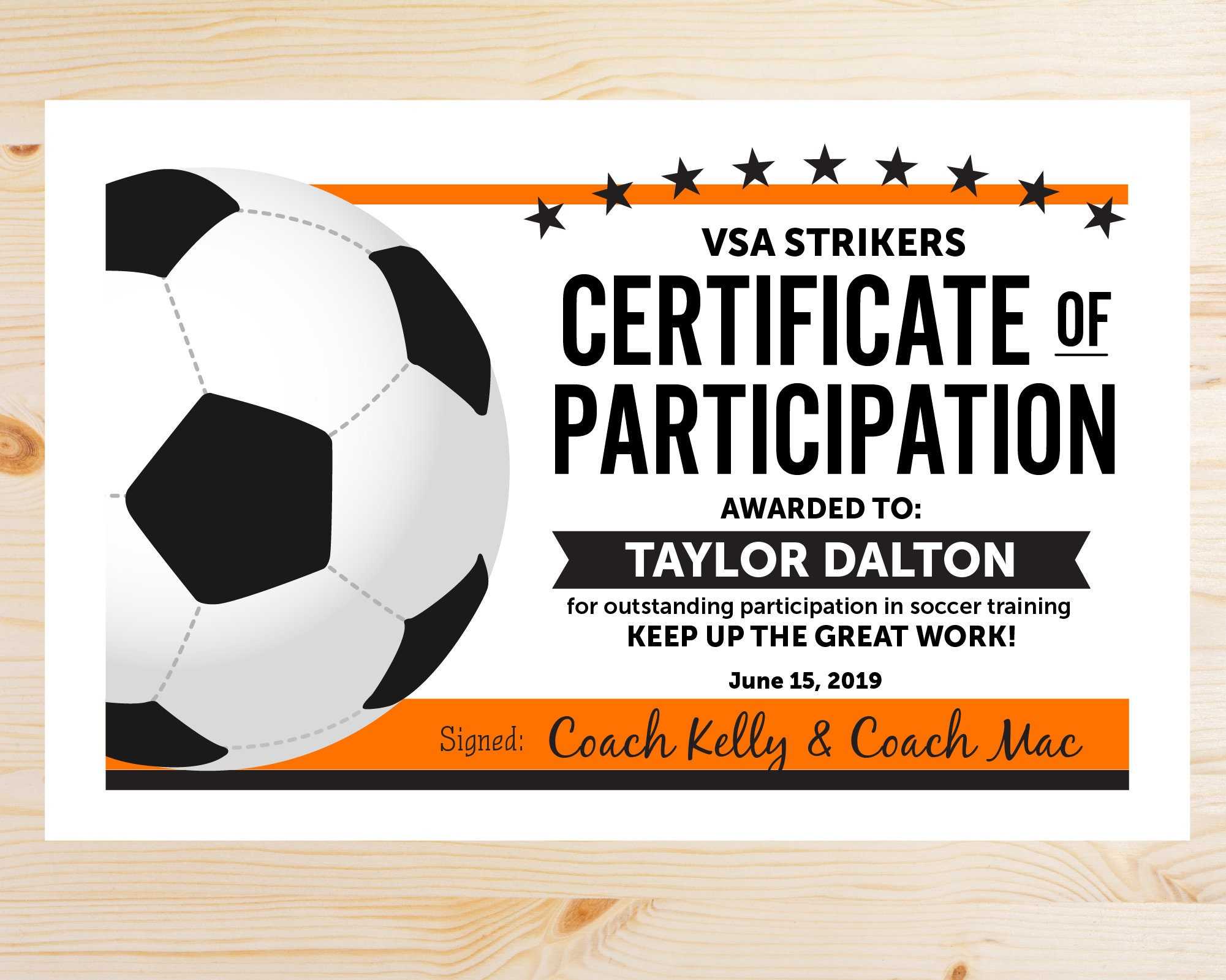 Editable Soccer Participation Award Certificates INSTANT – Etsy Pertaining To Soccer Award Certificate Templates Free